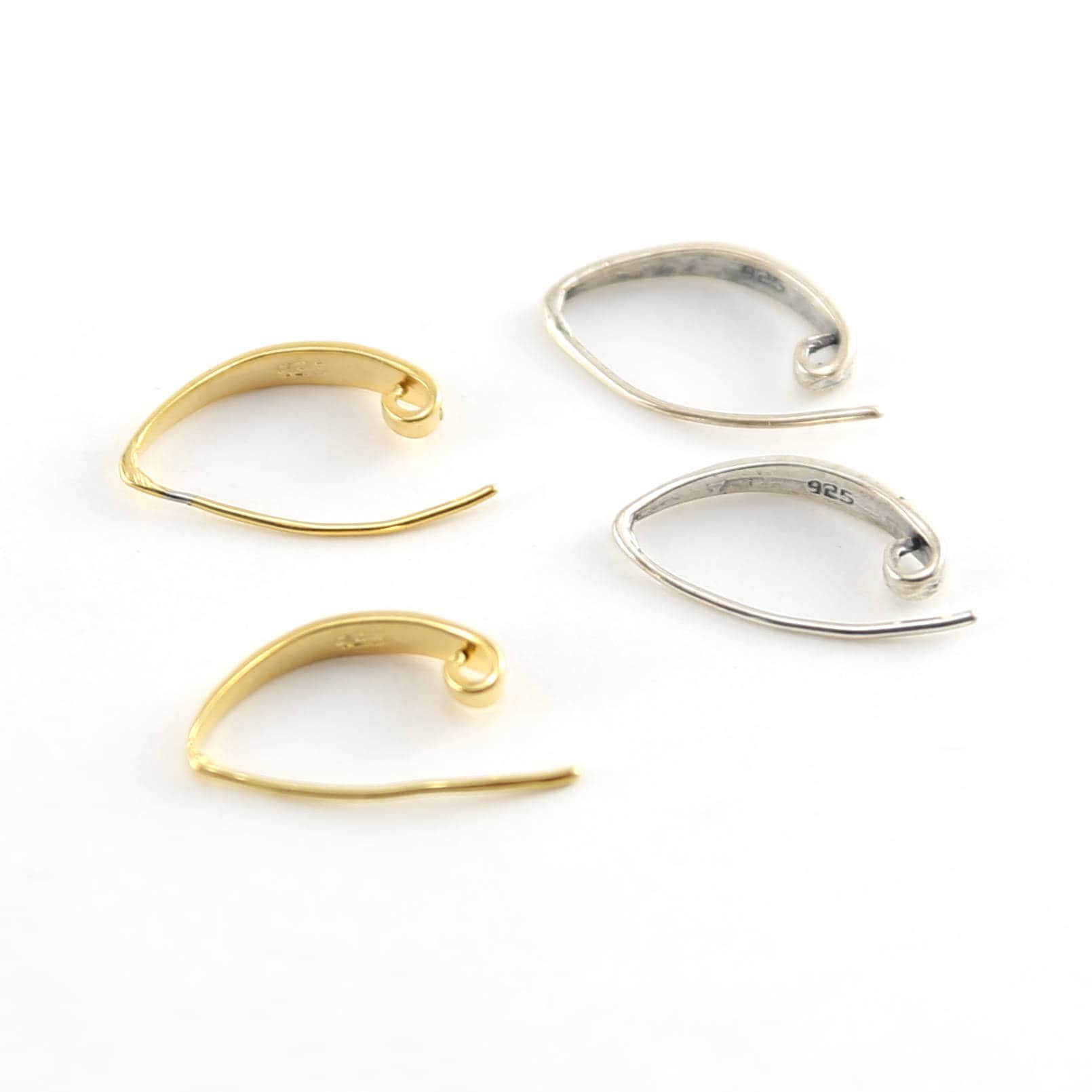 21mmx12mm Sterling Silver or Vermeil Flattened Front Earring Wire Ear (2pc)