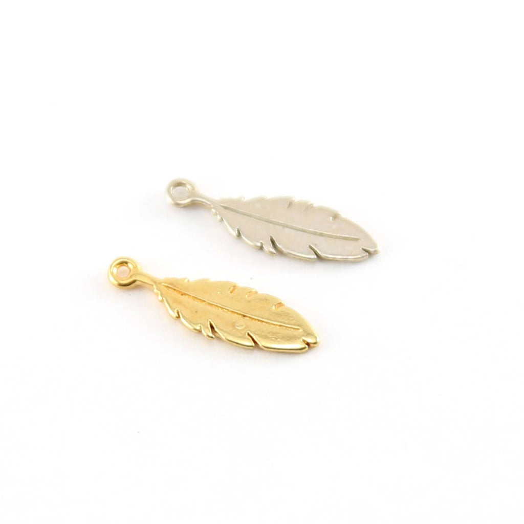 18mmx6mm Sterling Silver or Vermeil Small Flat Feather Charm in or Nature