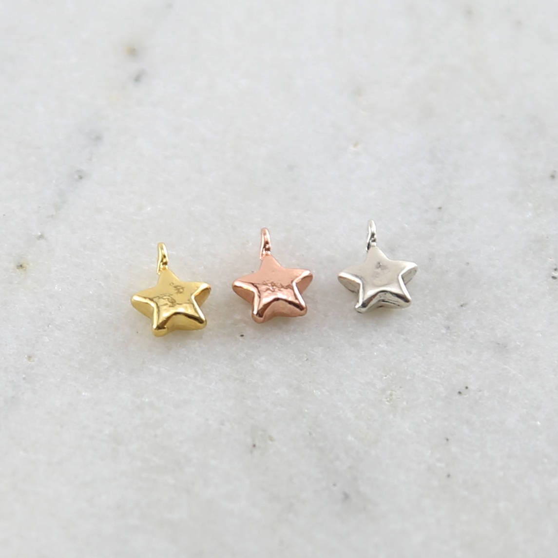 8mmx5mm Sterling Silver or Vermeil Teeny Tiny Puffy Star Charm Celestial