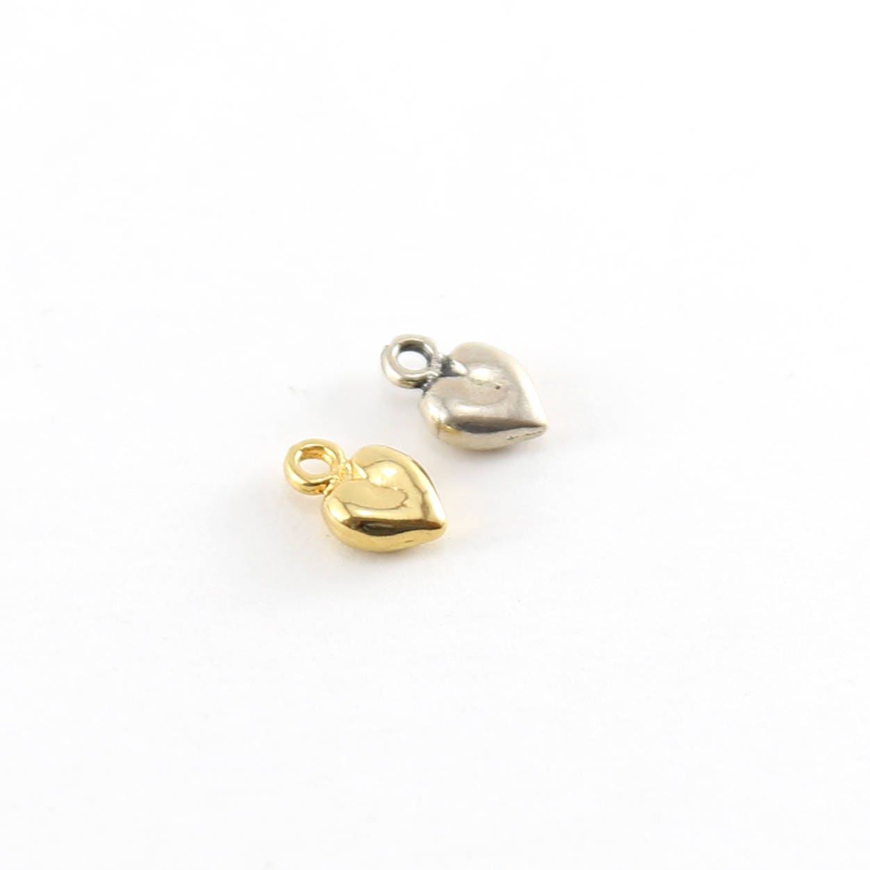 Sterling Silver or Vermeil Tiny Puffy Thick Heart Charm in or Love Friendship