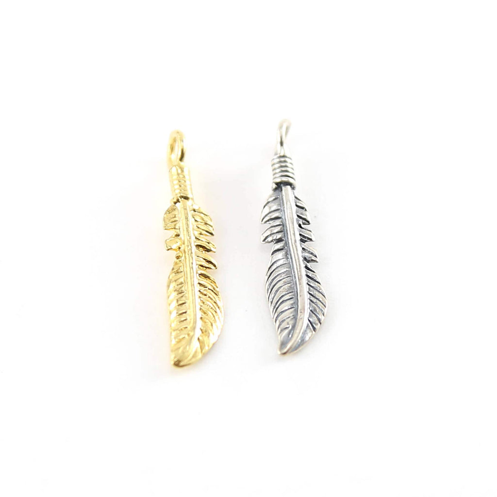 Sterling Silver or Vermeil Long Western Modern Feather Charm or Pendant