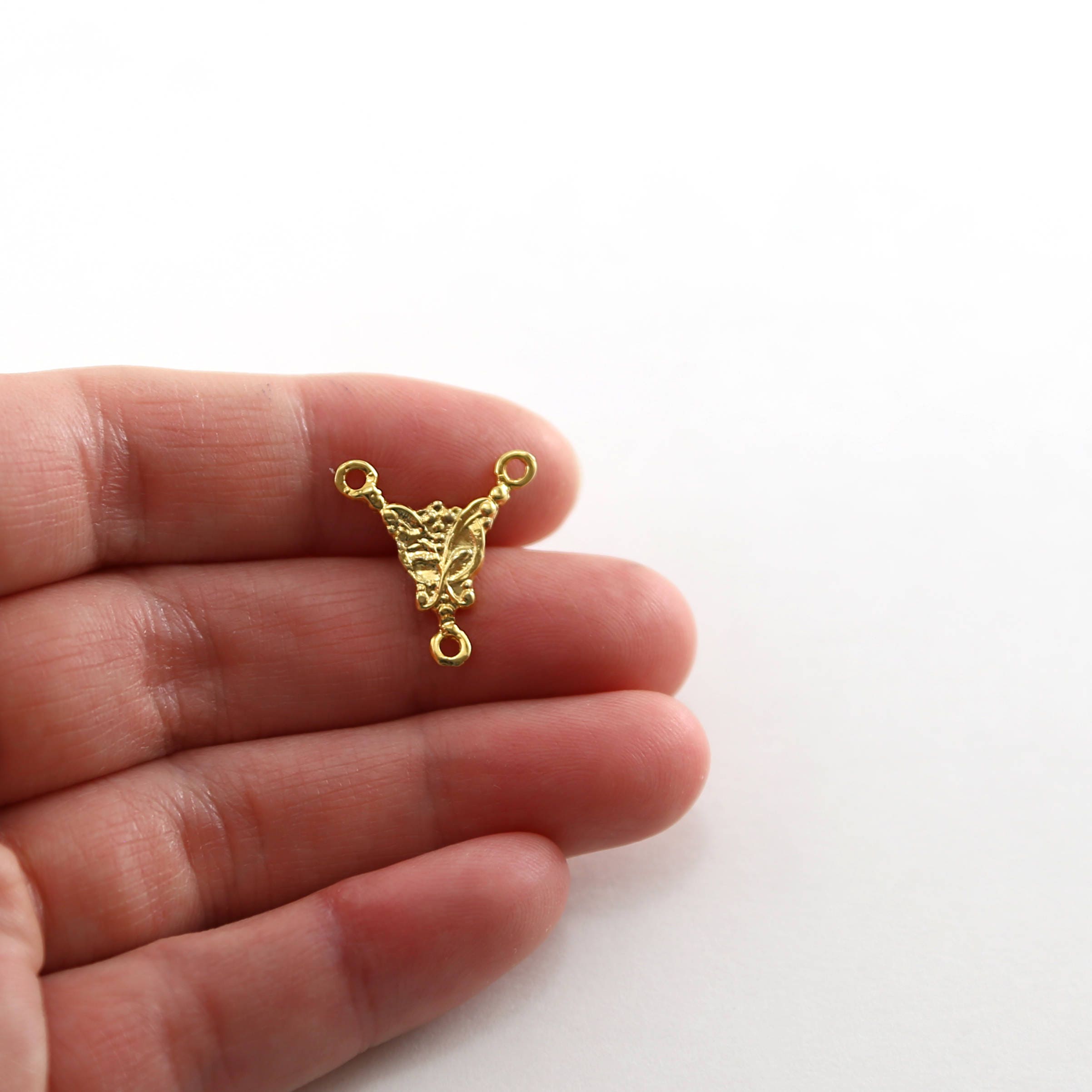16mm X10mm Sterling Silver or Vermeil Detailed Floral Connector Y Link