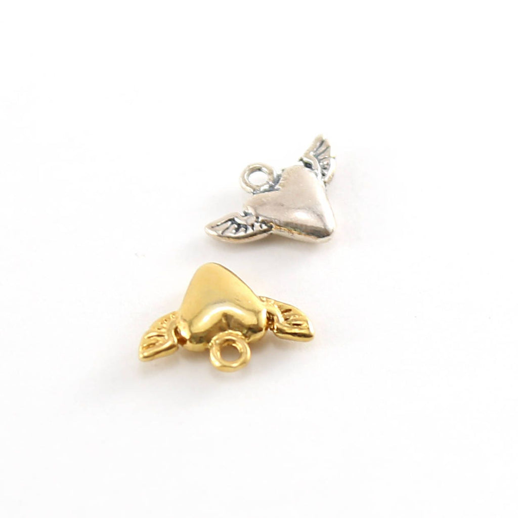 Sterling Silver or Vermeil Dainty Heart with Wings Love Charm or Friendship