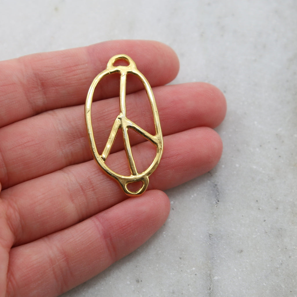 38mmx20mm Sterling Silver or Vermeil Organic Peace Sign Oval Shape Bracelet