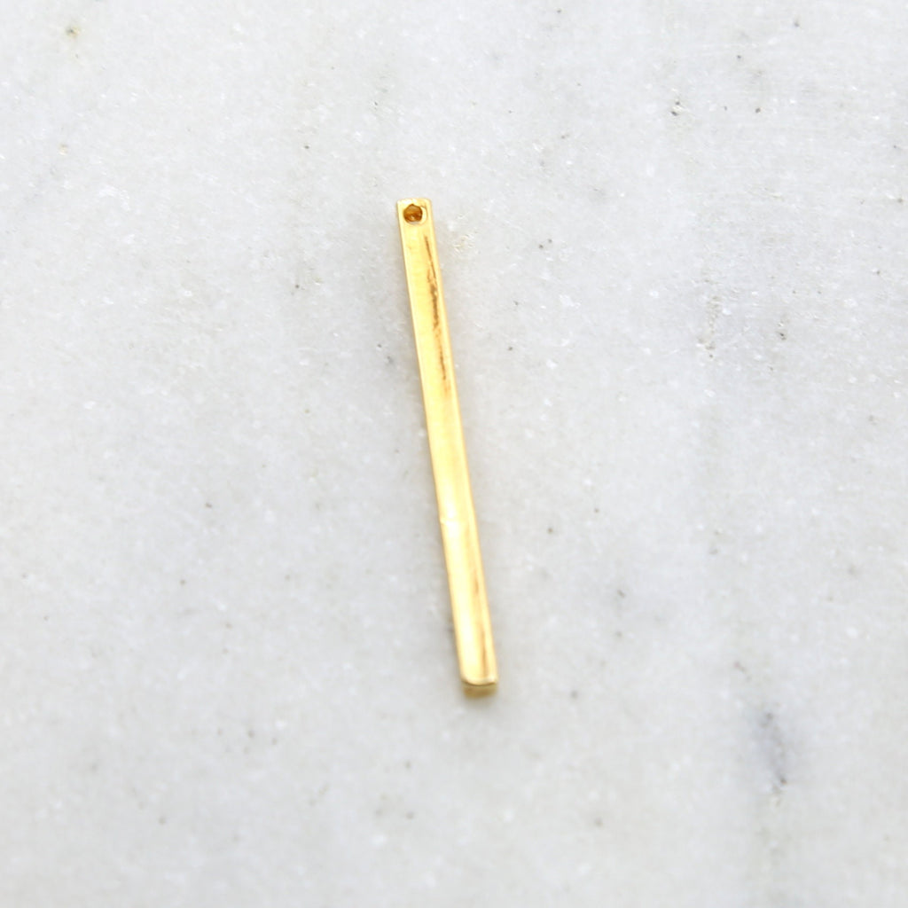 35mmx2mm Vermeil 3D Long Thick Bar Bead Charm Pendant with Hole