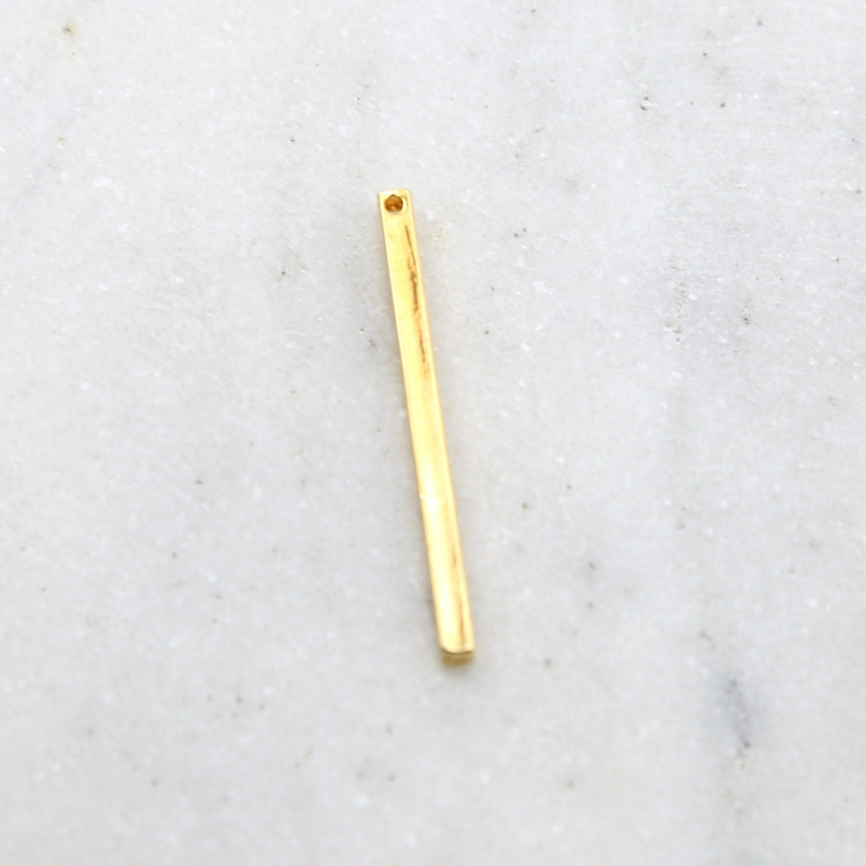 35mmx2mm Vermeil 3D Long Thick Bar Bead Charm Pendant with Hole
