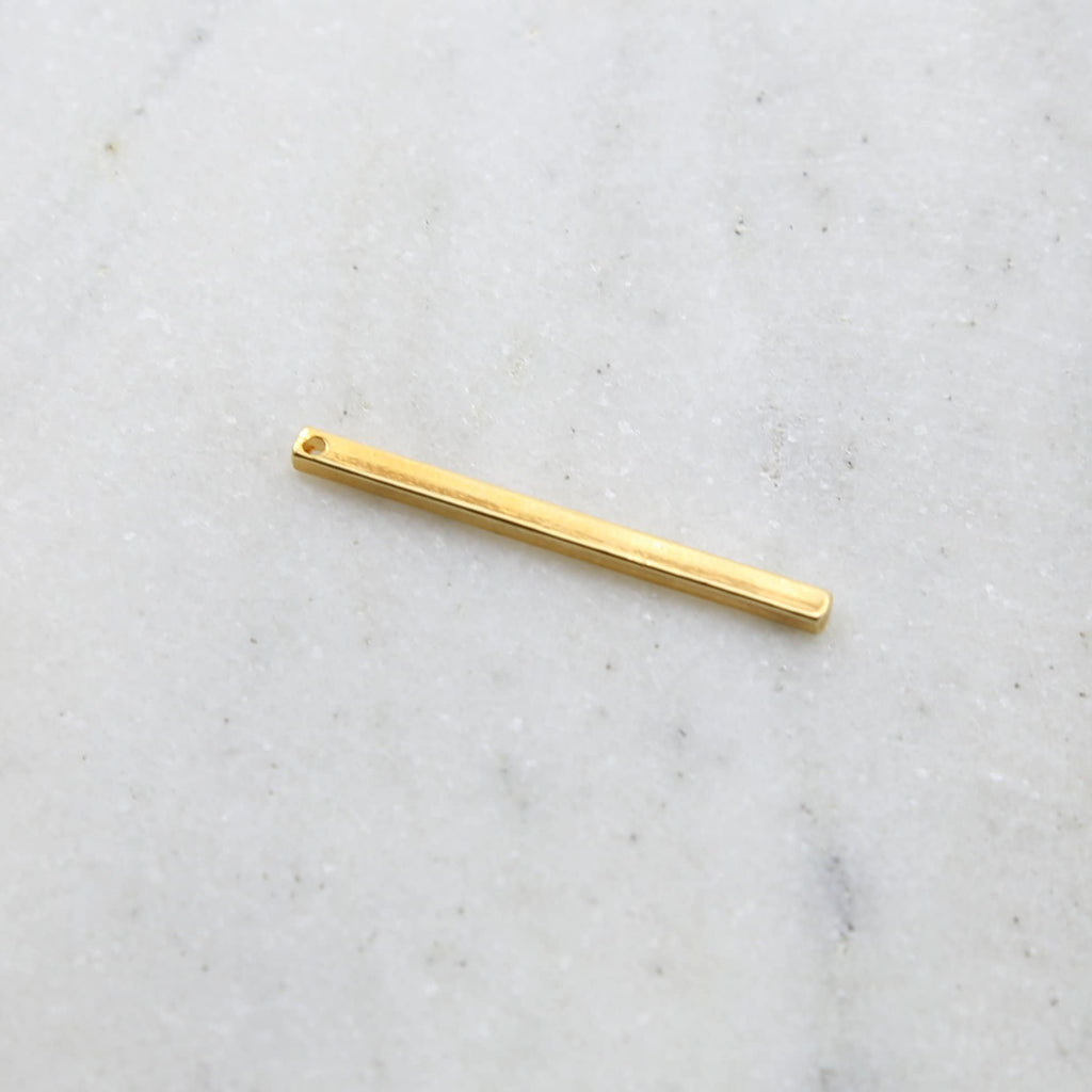 35mmx2mm Vermeil 3D Long Thick Bar Bead Charm Pendant with Hole