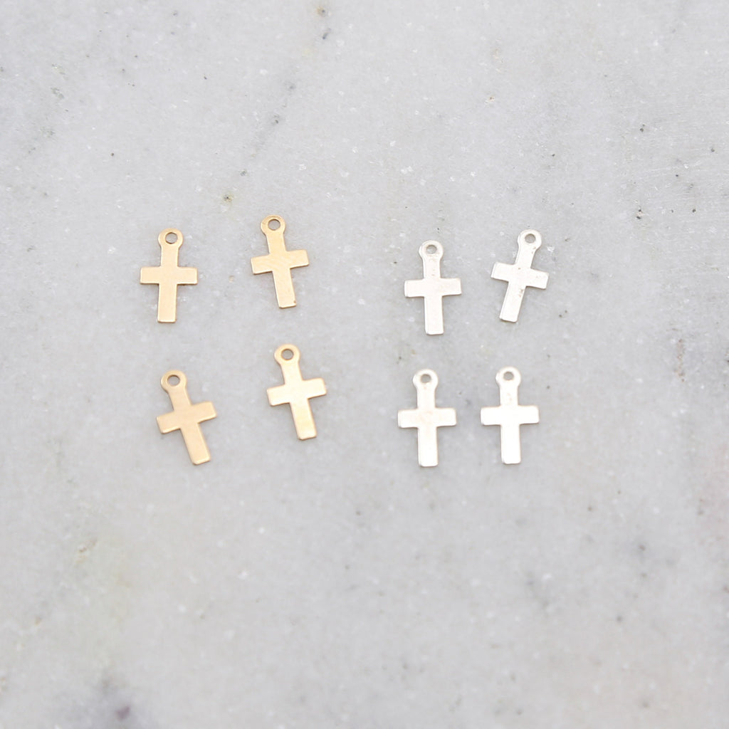 Sterling Silver or 14K Gold Filled Dainty Tiny Cross Charms (4pc)