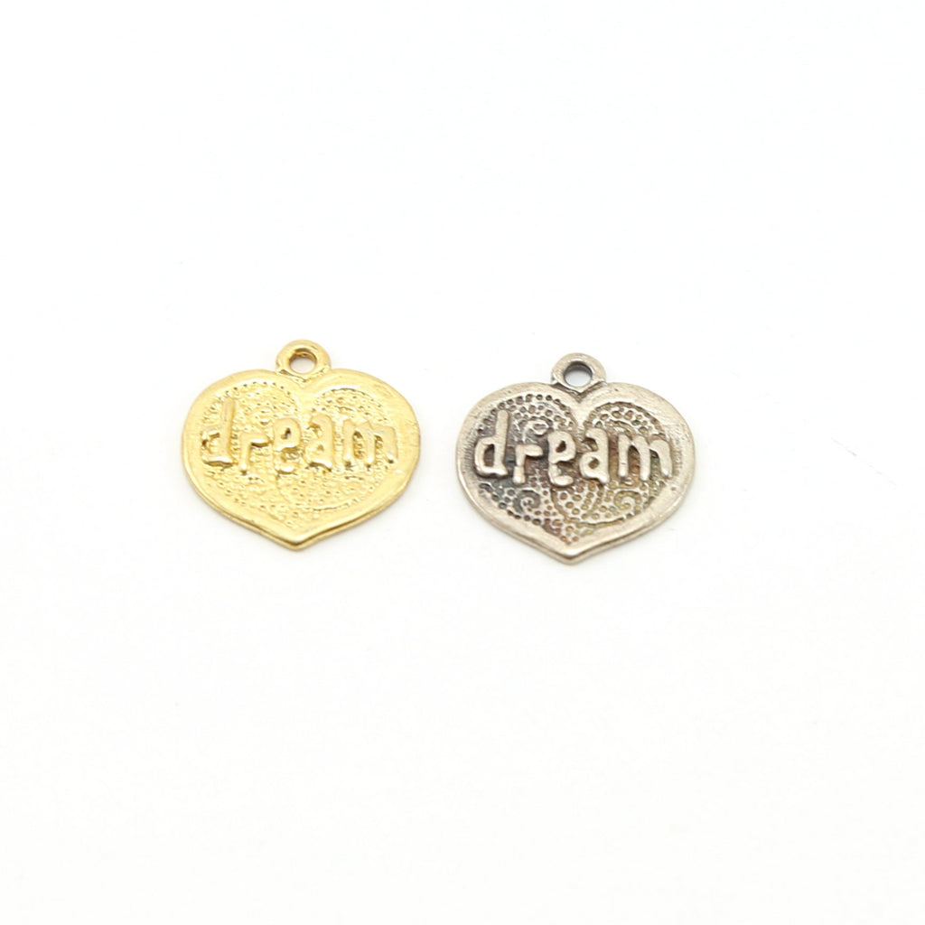 16mmx18mm Sterling Silver or Vermeil Textured Dream Heart Inspirational Word