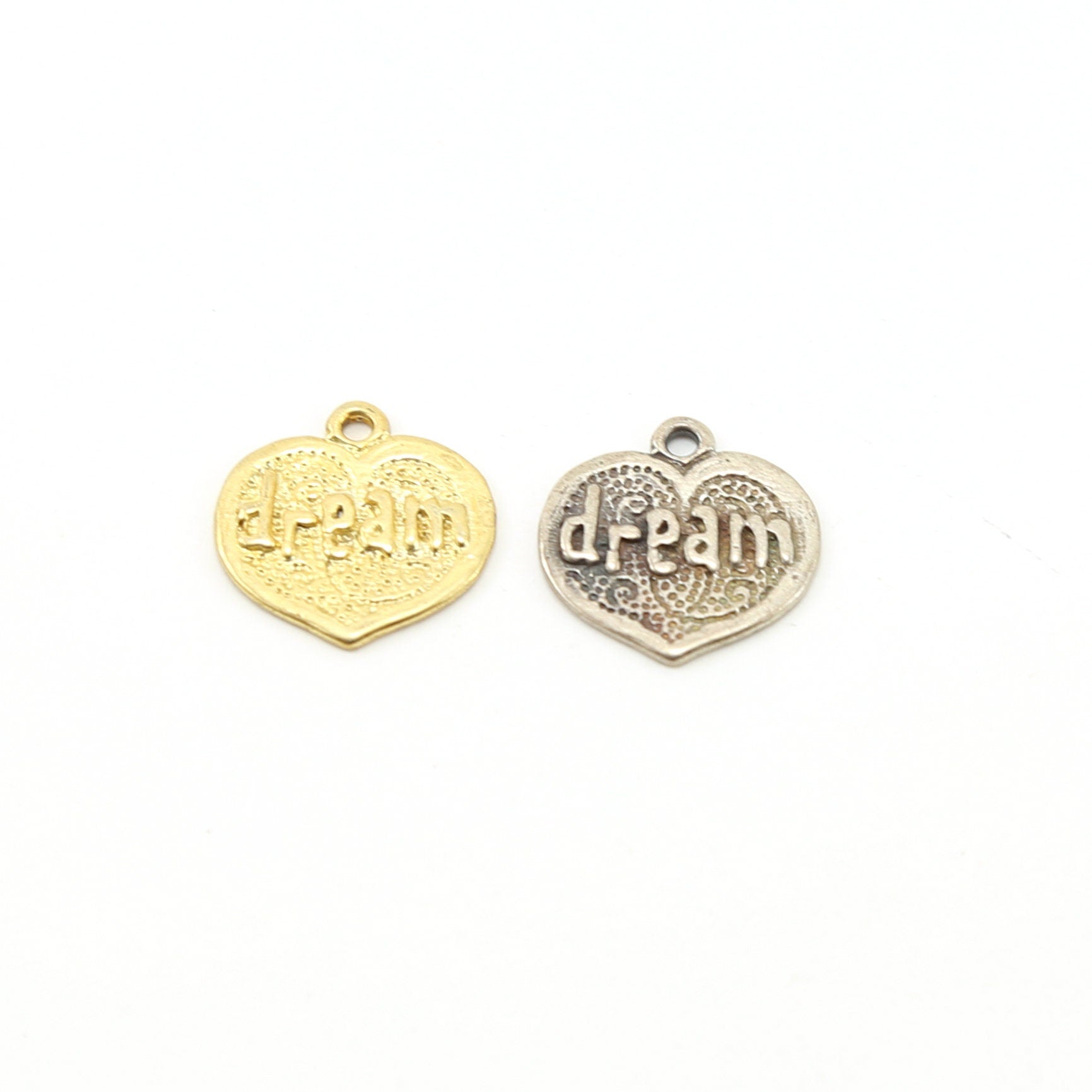 16mmx18mm Sterling Silver or Vermeil Textured Dream Heart Inspirational Word