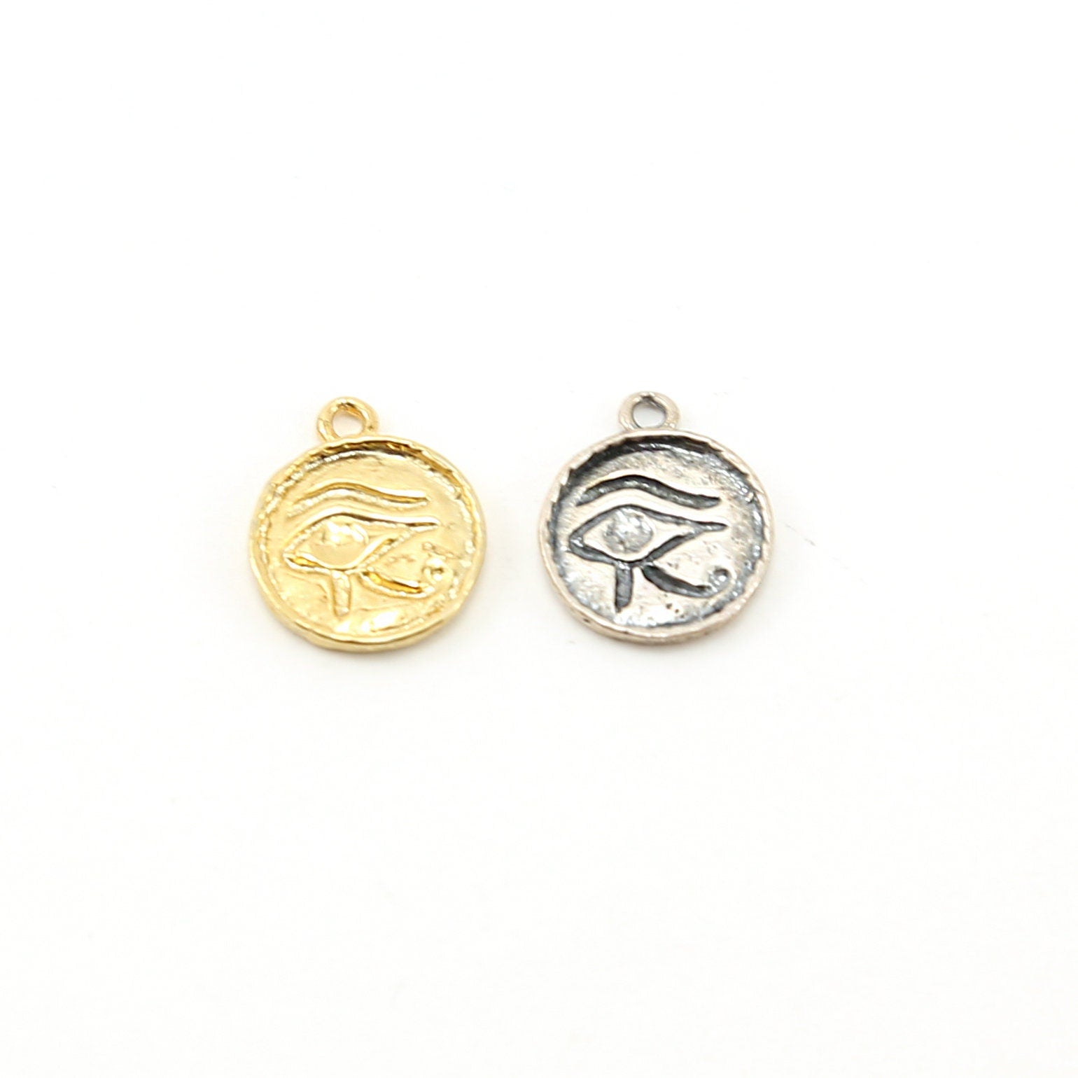 Sterling Silver or Vermeil Eye of Horus Ancient Egyptian Coin Medallion Charm