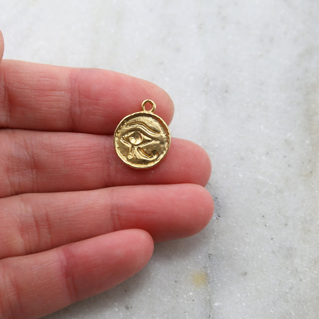 Sterling Silver or Vermeil Eye of Horus Ancient Egyptian Coin Medallion Charm