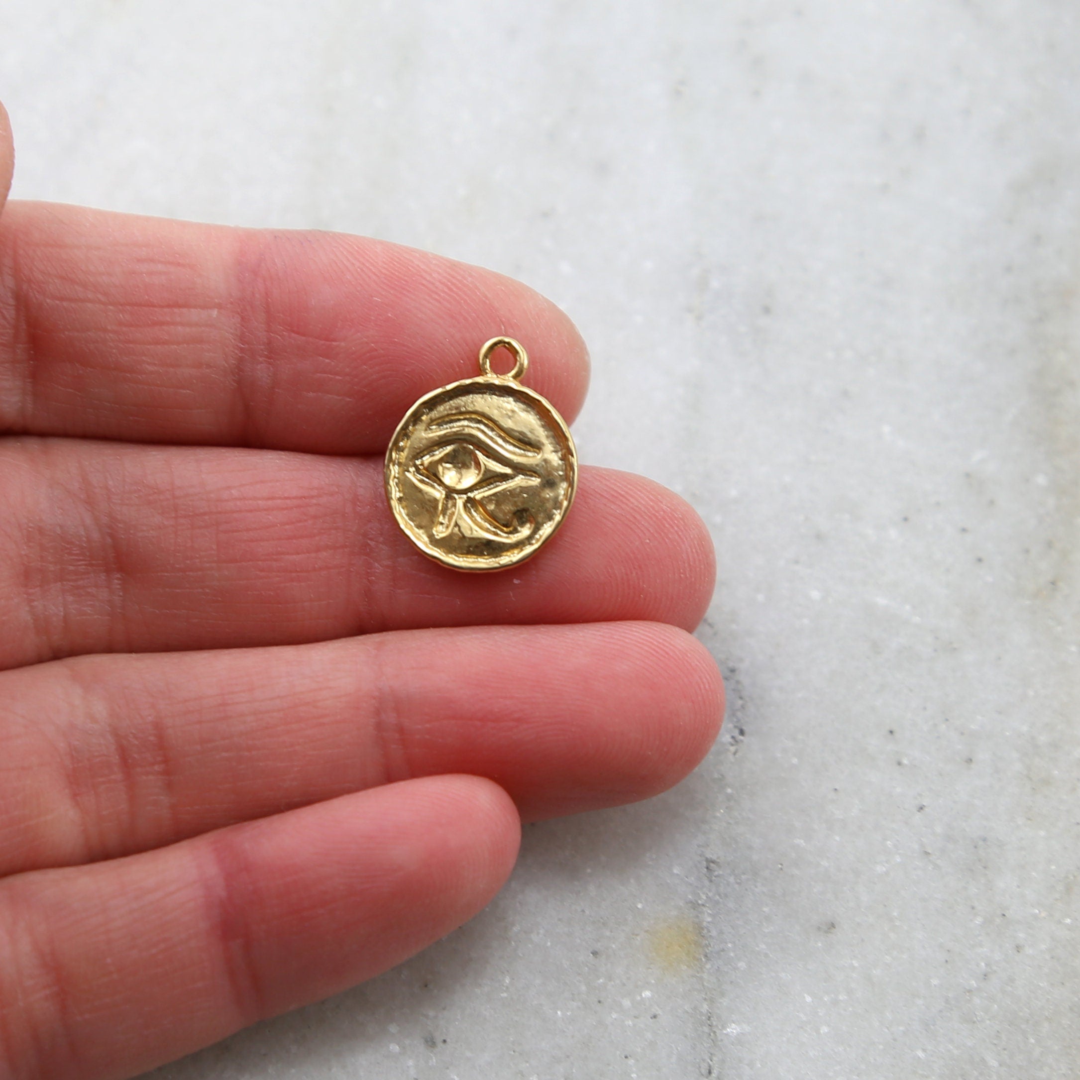 Sterling Silver or Vermeil Eye of Horus Ancient Egyptian Coin Medallion Charm