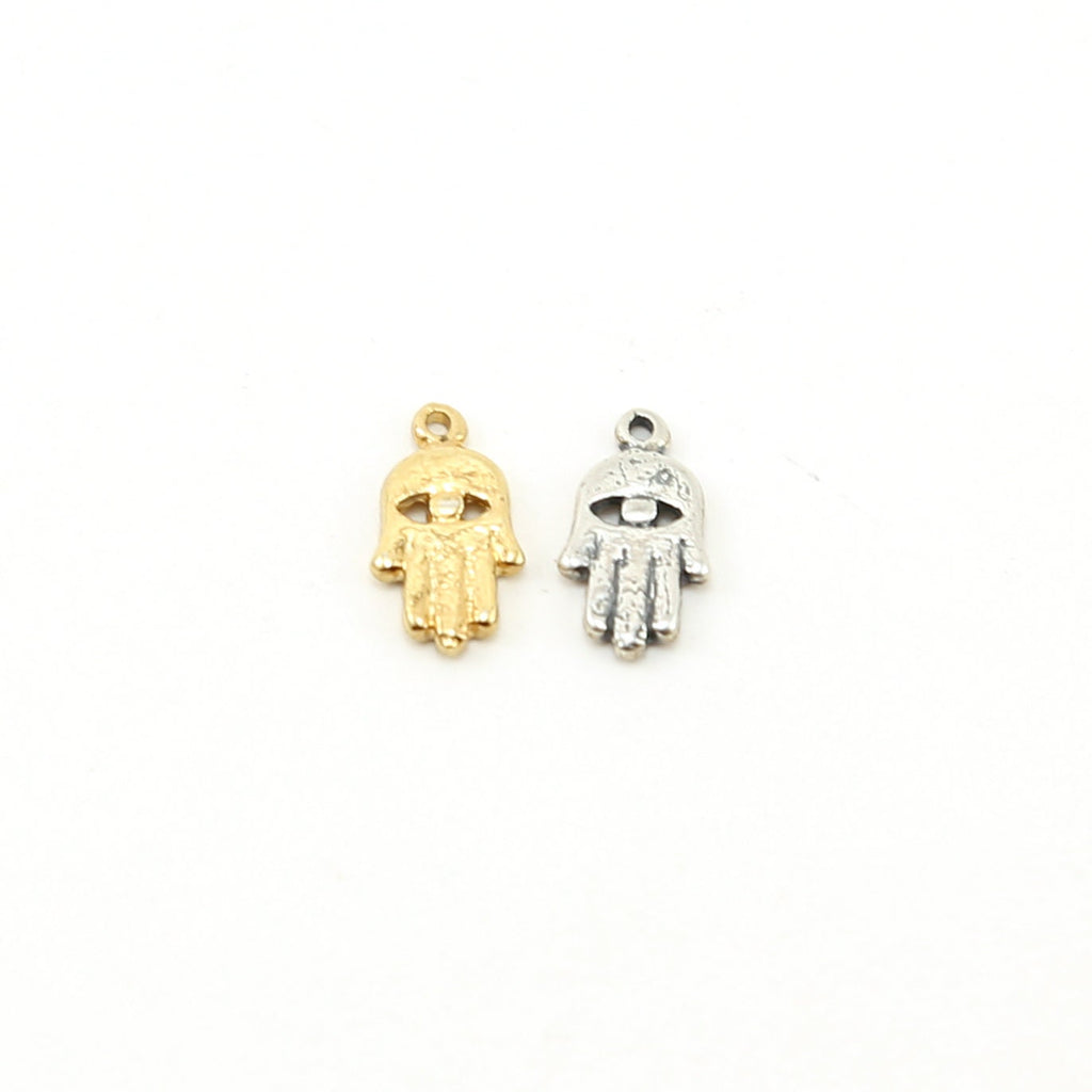 14mmx8mm Sterling Silver or Vermeil Small Hamsa with Evil Eye Charm