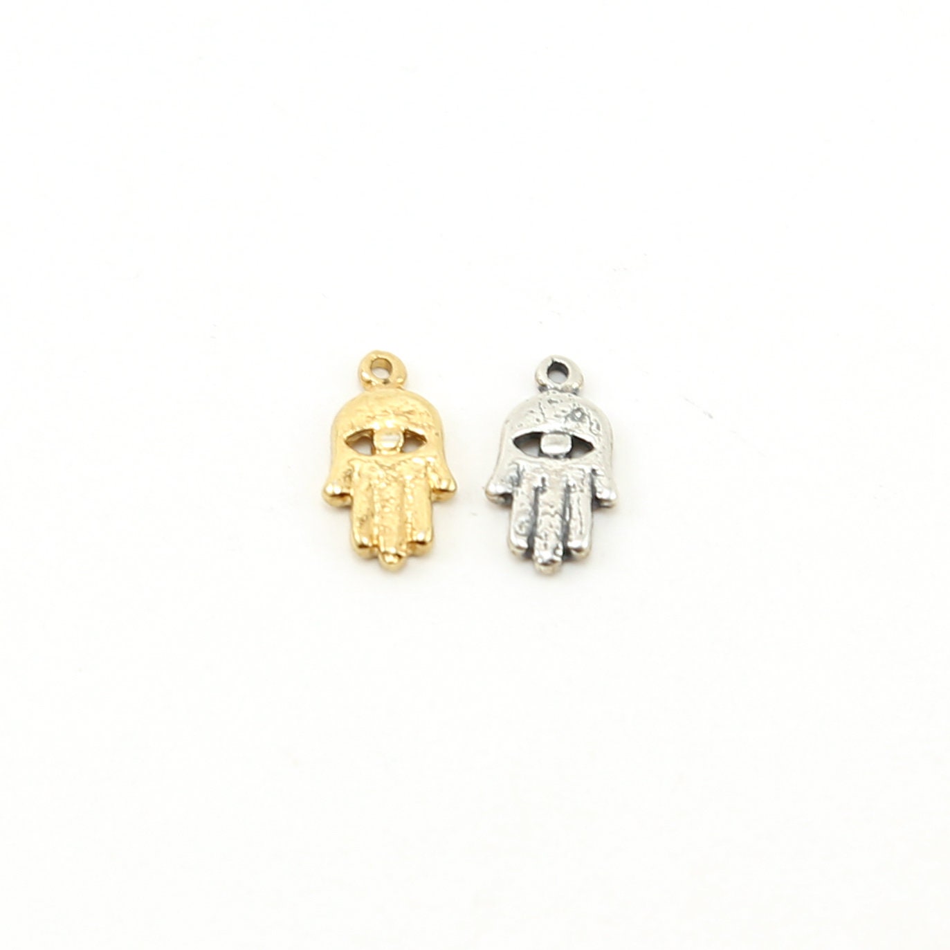 14mmx8mm Sterling Silver or Vermeil Small Hamsa with Evil Eye Charm