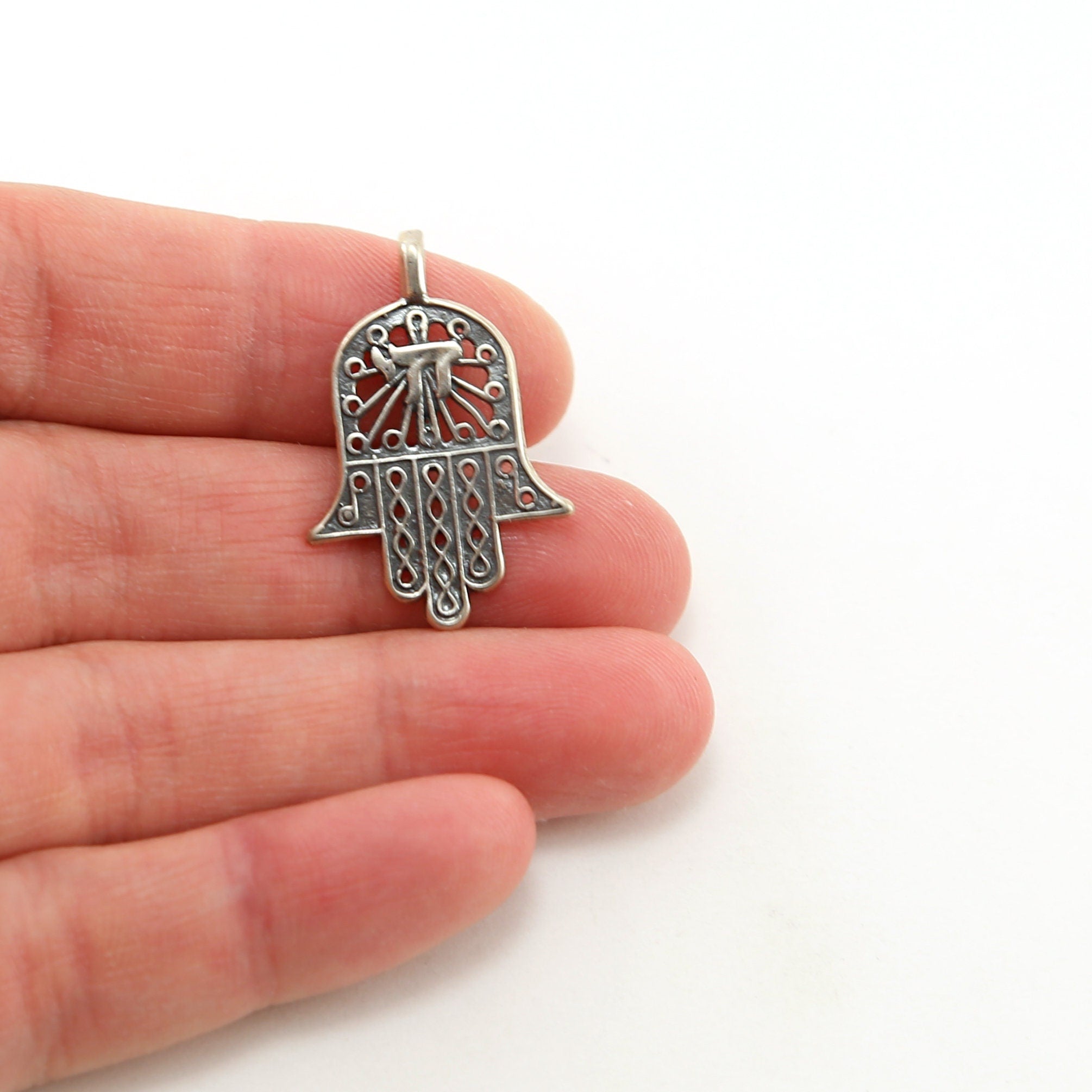 Sterling Silver Large Hamsa Filigree Life Charm