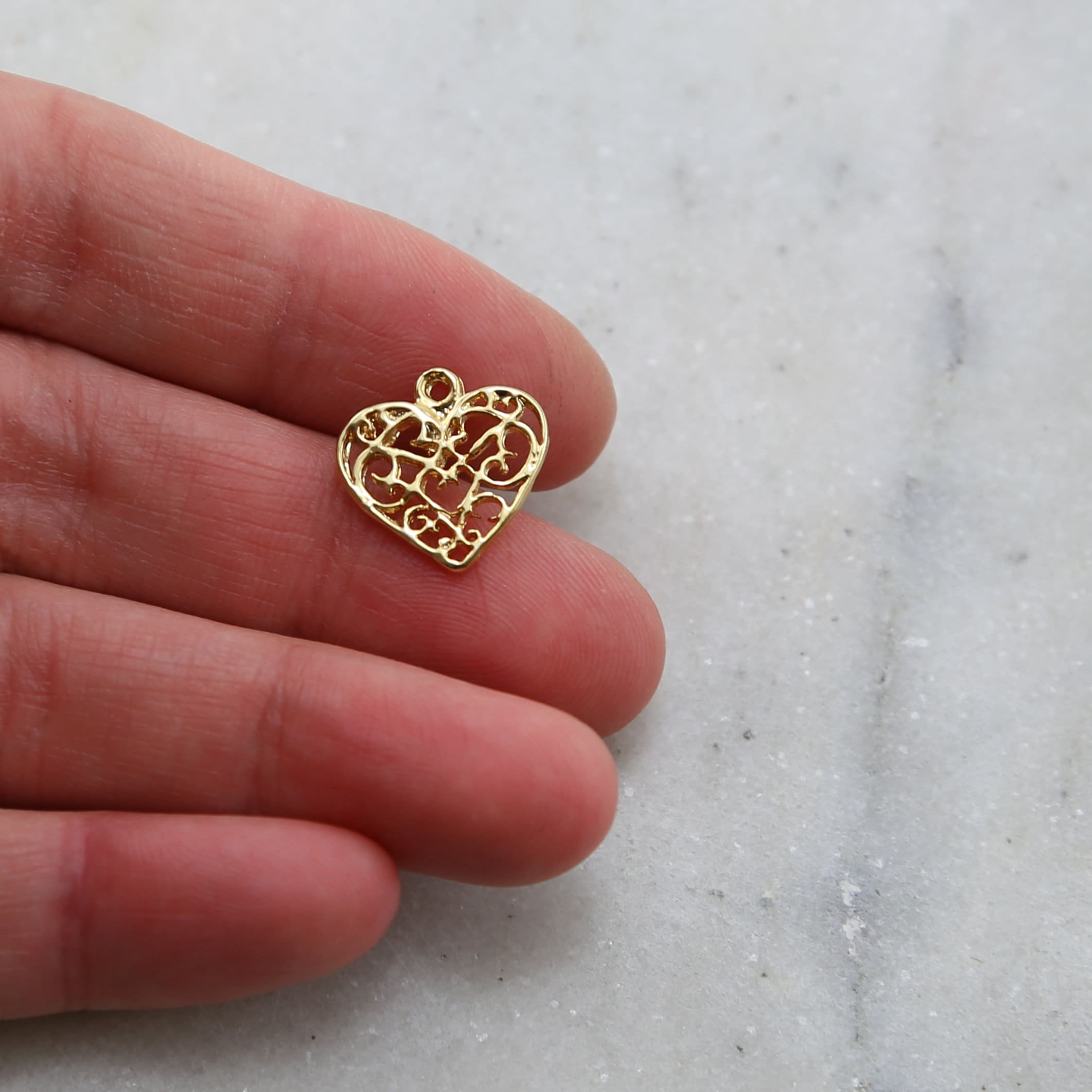 Sterling Silver or Vermeil Fancy Filigree or Heart Charm Valentines Day