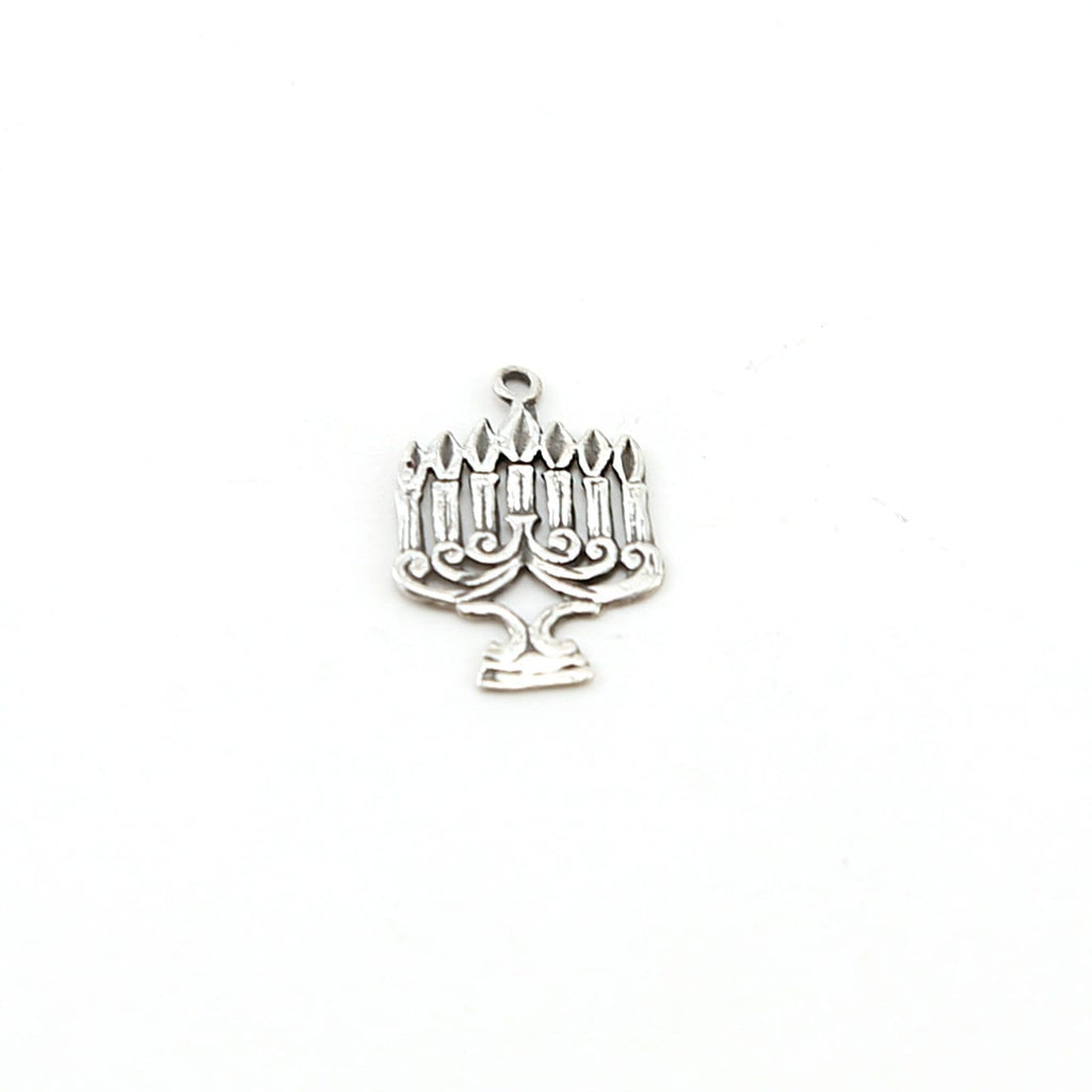 Sterling Silver or Vermeil Flat Thin Menorah Hanukkah Jewish Religious Charm