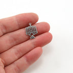 Sterling Silver or Vermeil Flat Thin Menorah Hanukkah Jewish Religious Charm