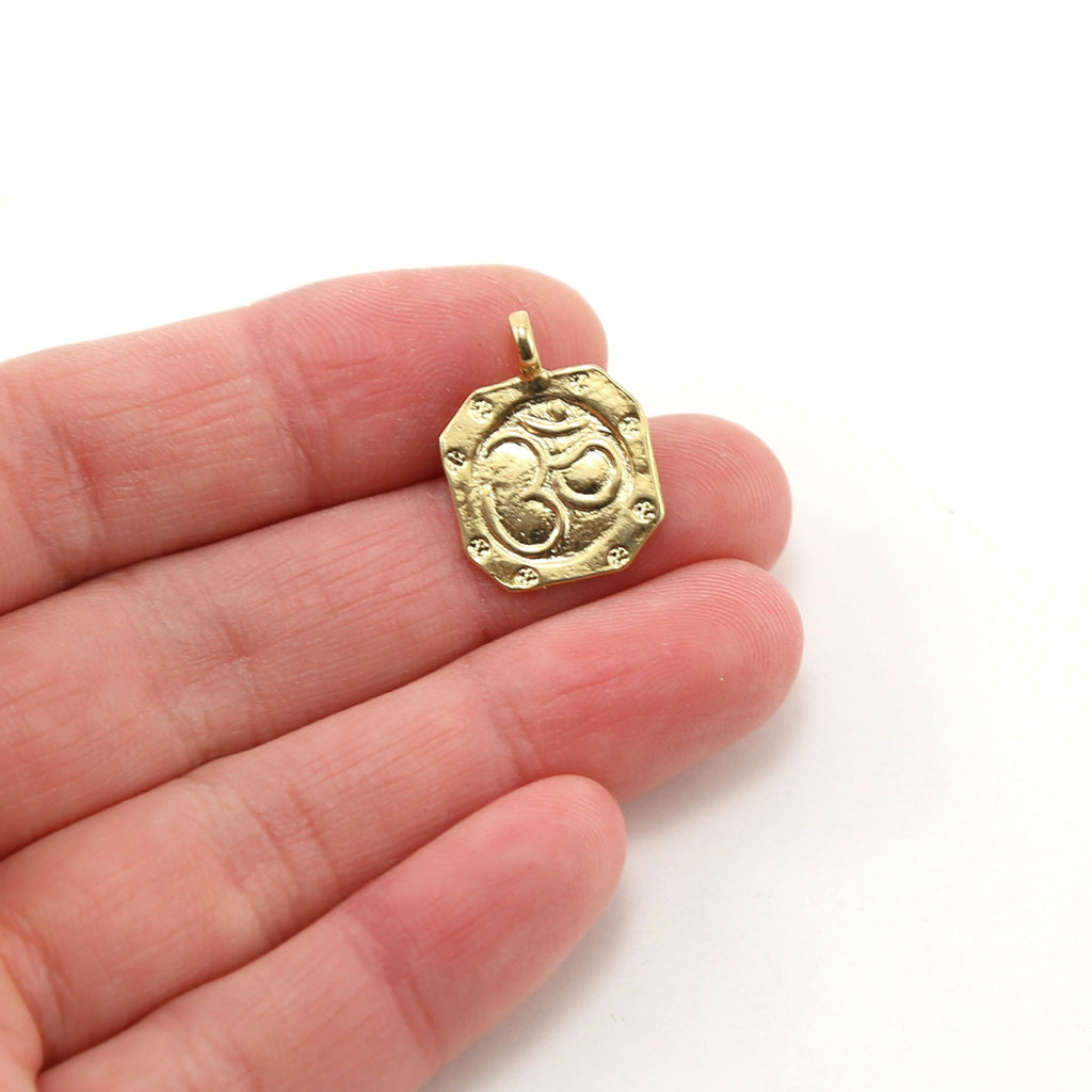 Sterling Silver or Vermeil Om Ohm Octagon Buddha Mantra Yoga Charm Pendant