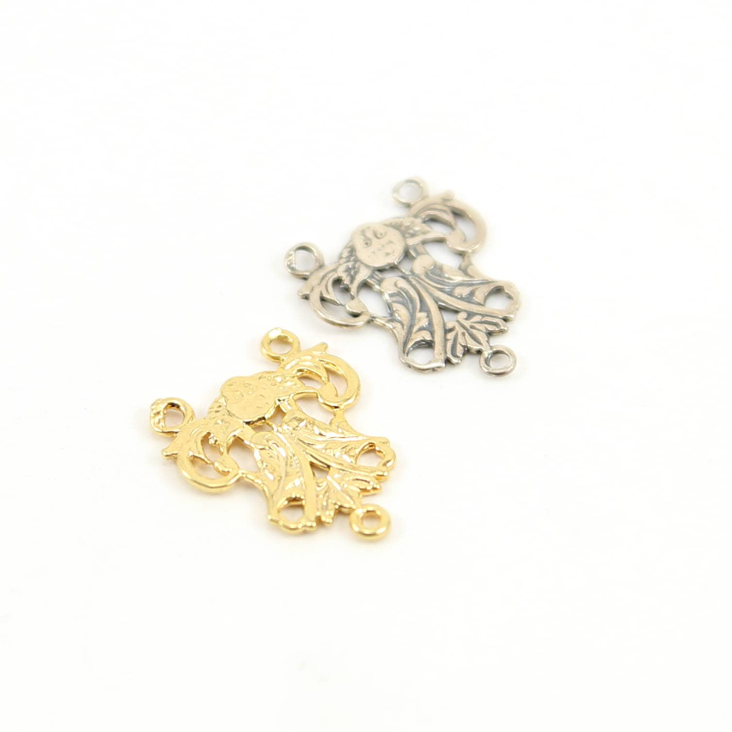 15mmx10mm Sterling Silver or Vermeil Angel with Wing Detailed Flat Y