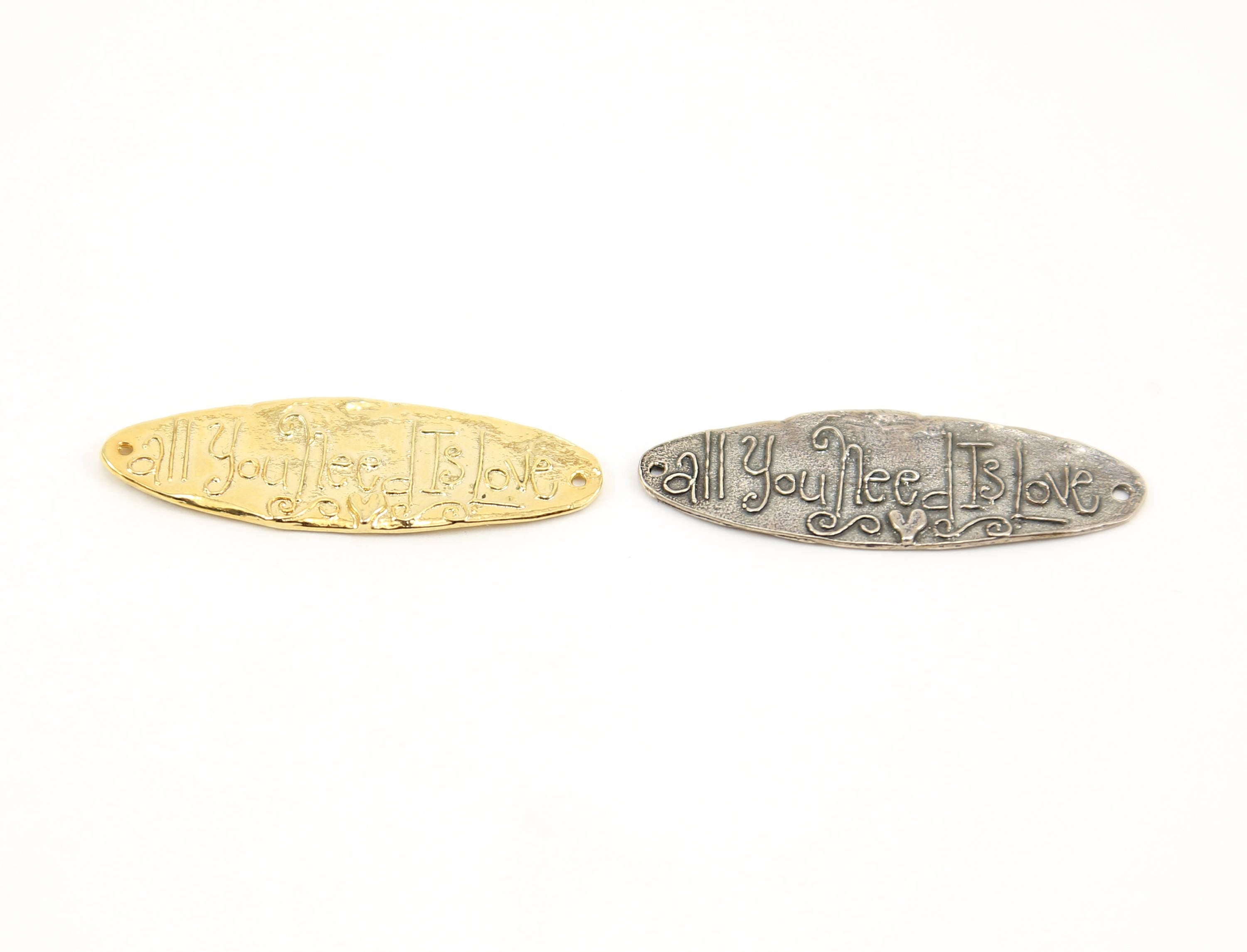 33mmx13mm Sterling Silver or Vermeil All You Need Is Love Long Oval Bar