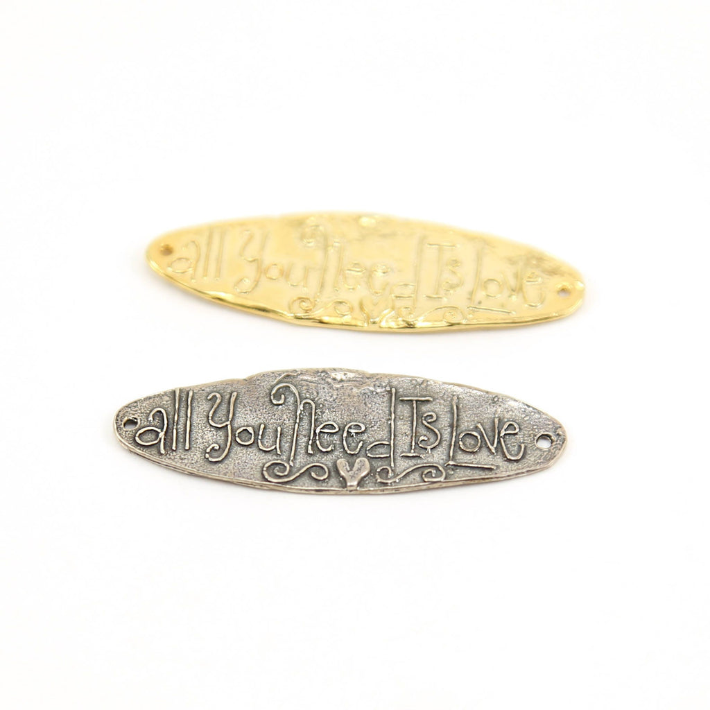 33mmx13mm Sterling Silver or Vermeil All You Need Is Love Long Oval Bar