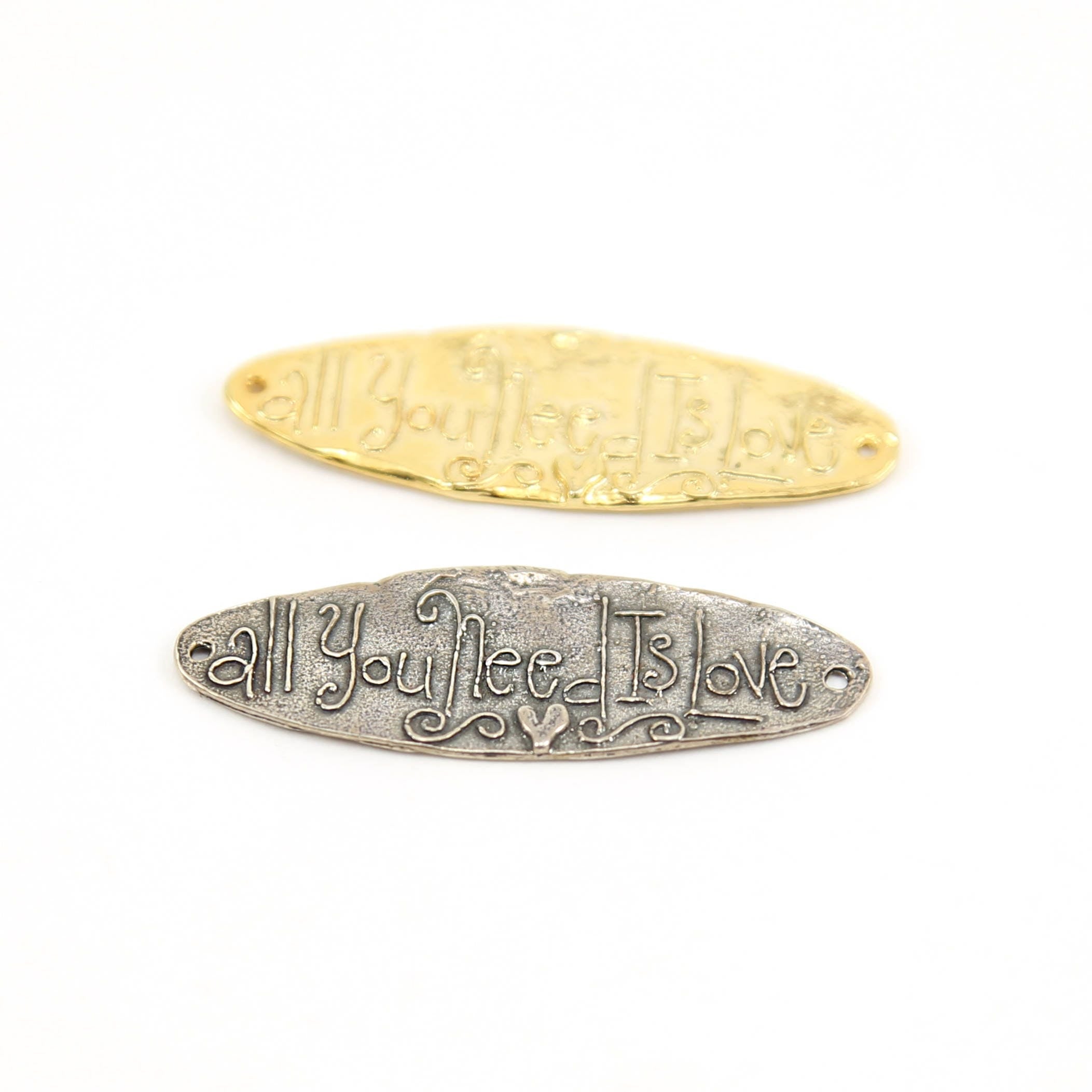 33mmx13mm Sterling Silver or Vermeil All You Need Is Love Long Oval Bar