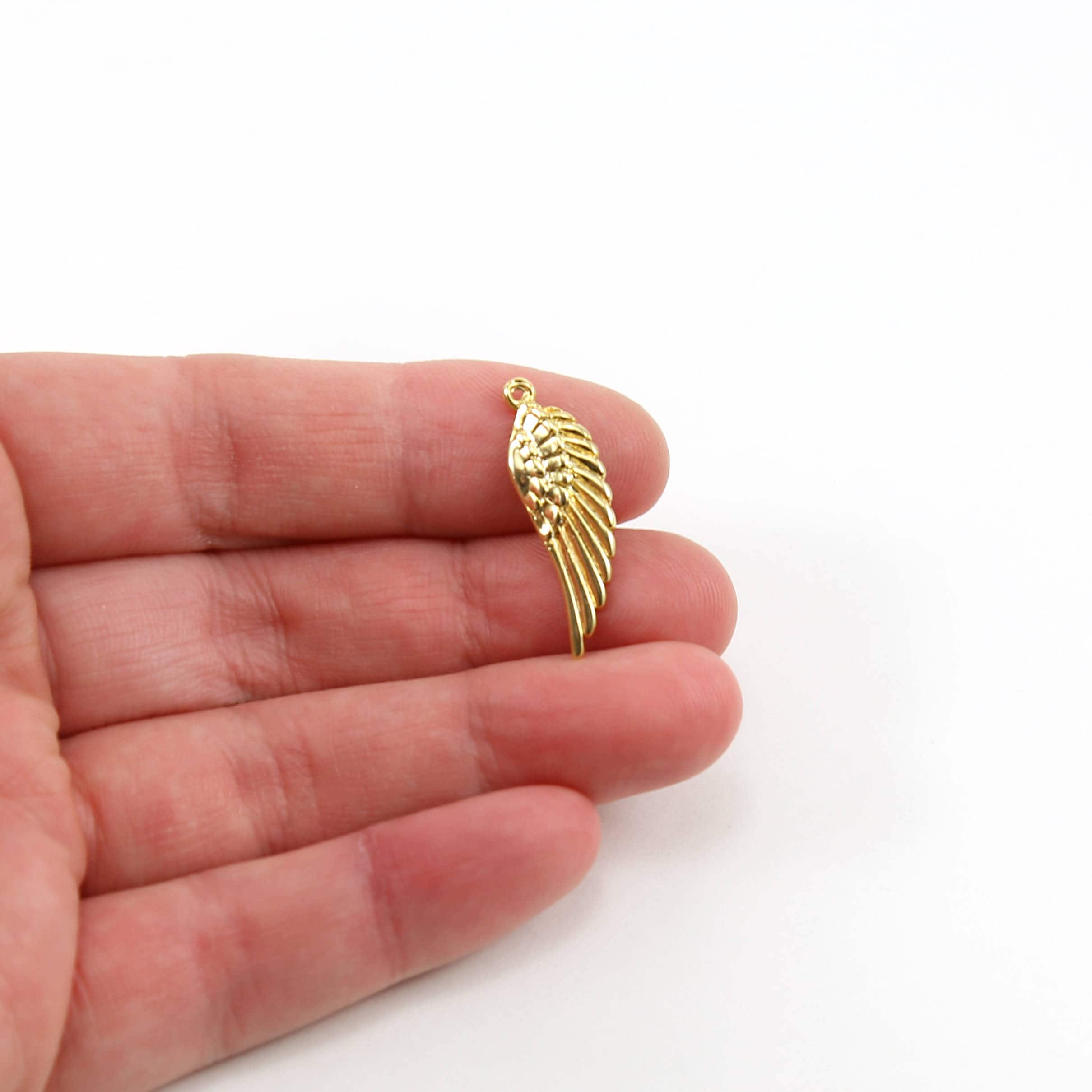 Sterling Silver or Vermeil Detailed Angel Wing Charm Religious Spiritual