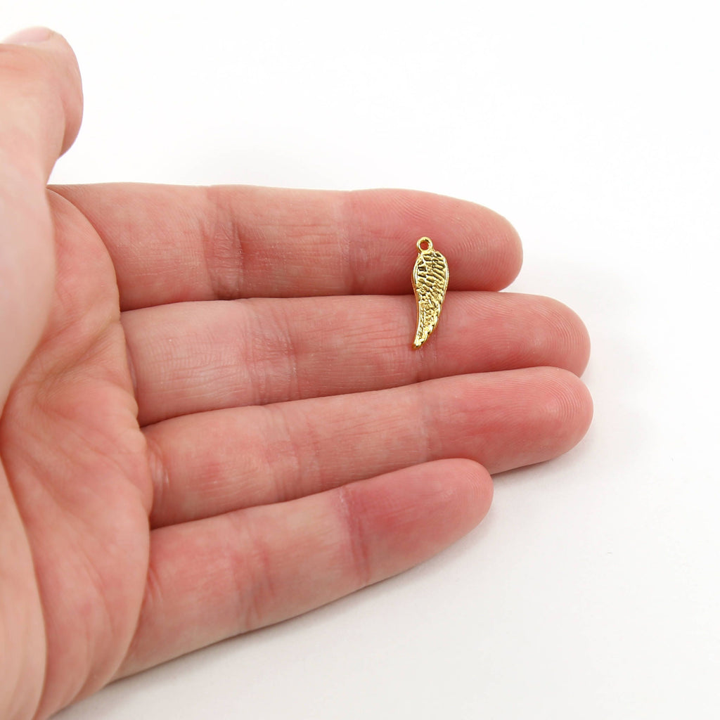 15mmx 5mm Sterling Silver or Vermeil Tiny Angel Wing Charm or Mini Dainty