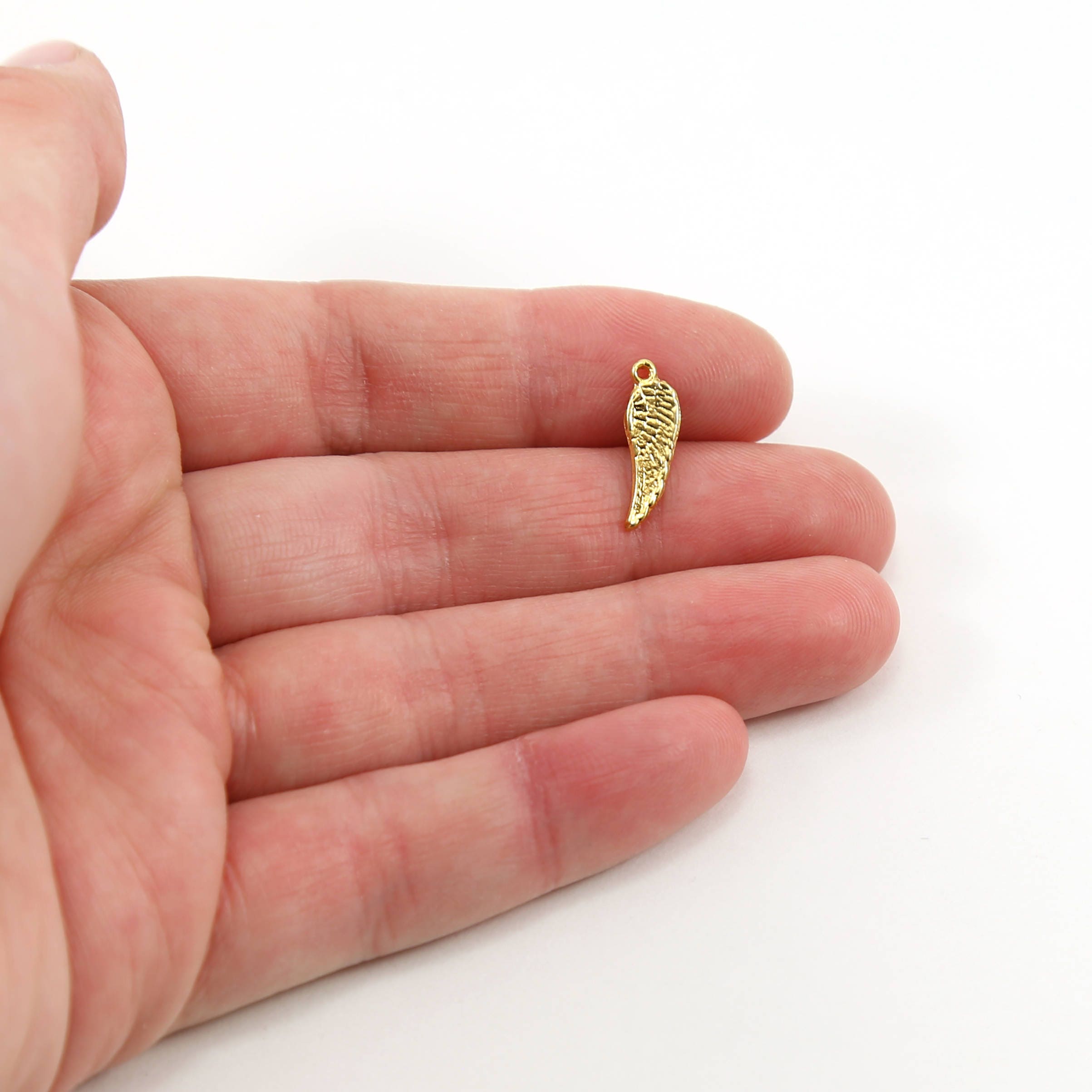 15mmx 5mm Sterling Silver or Vermeil Tiny Angel Wing Charm or Mini Dainty