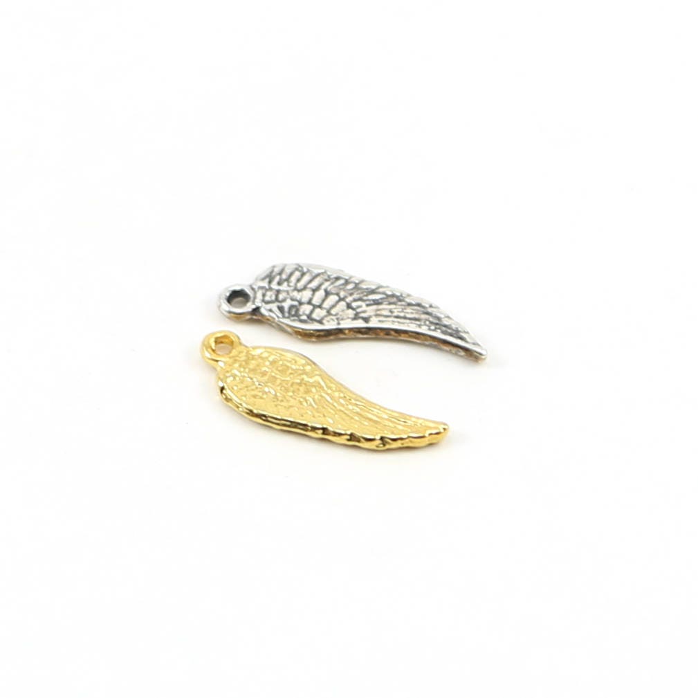 15mmx 5mm Sterling Silver or Vermeil Tiny Angel Wing Charm or Mini Dainty