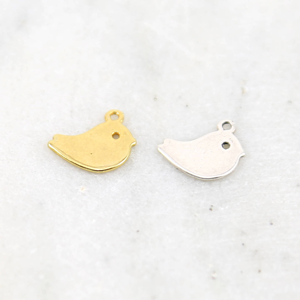 Sterling Silver or Vermeil Small Flat Dove Bird Charm in or Sparrow Nature
