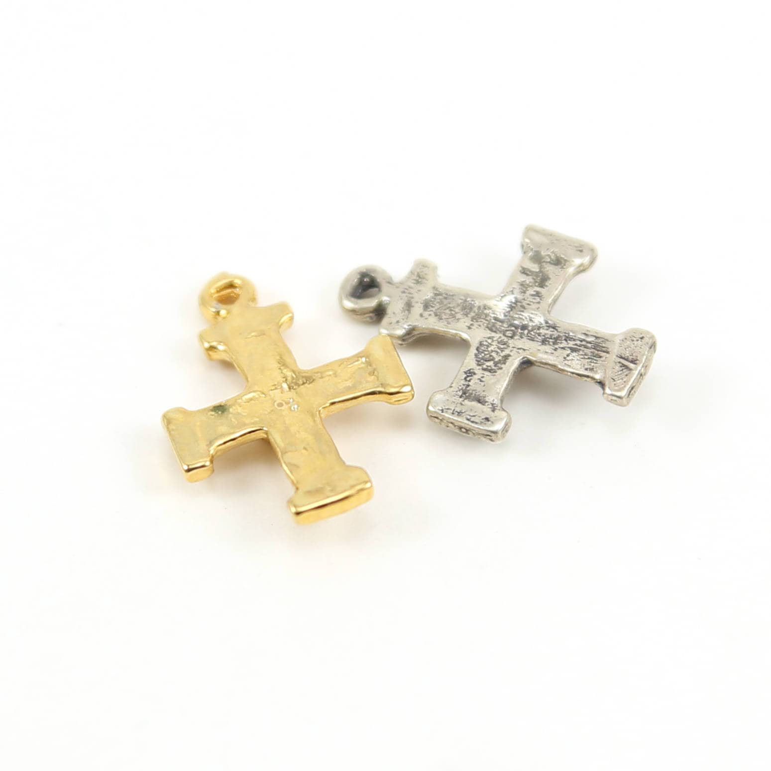 19mmx14mm Sterling Silver or Vermeil Cross with Tiny Heart Charm Pendant