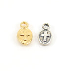 Sterling Silver or Vermeil Tiny Cross Thick Oval Charm in or Small Religious