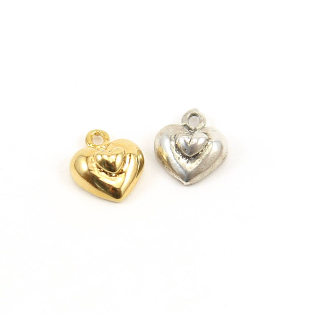 10mmx8mm Sterling Silver or Vermeil Tiny Heart Raised on Larger Heart Charm