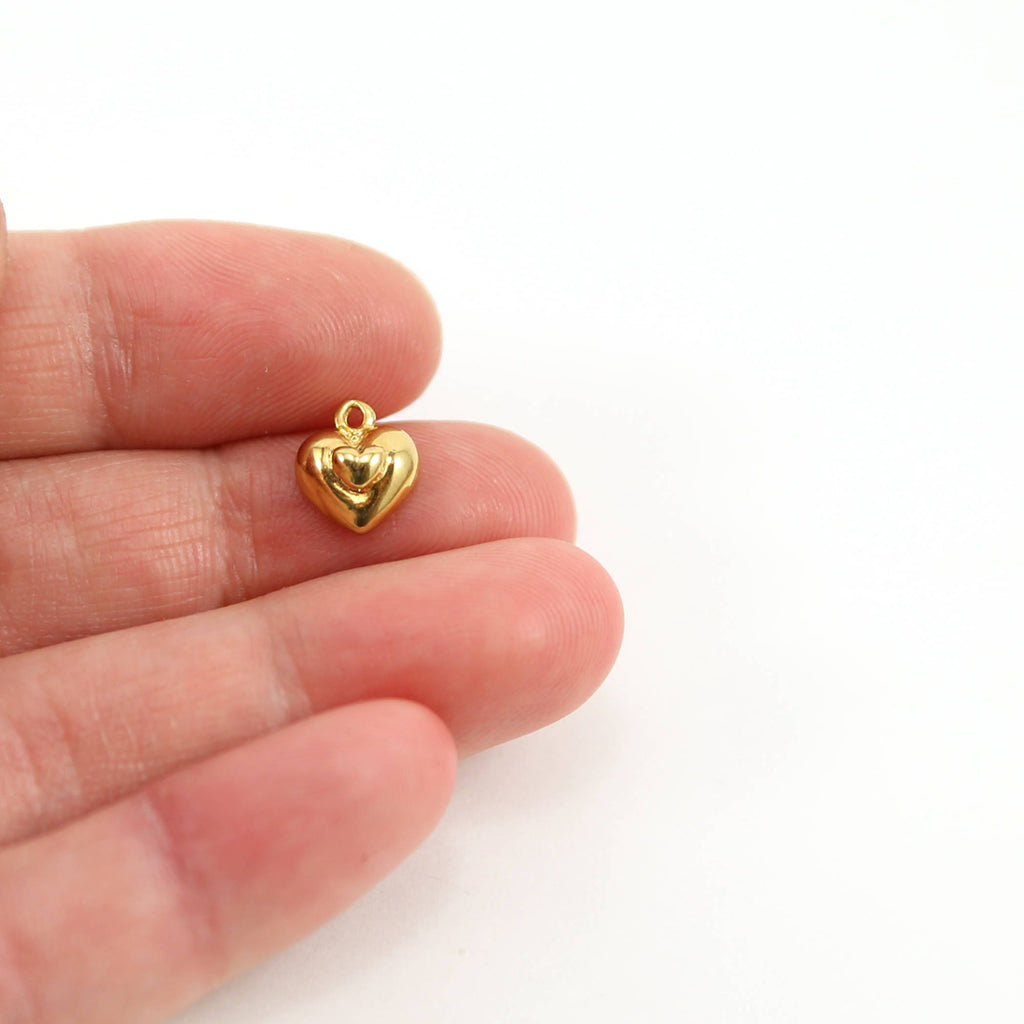 10mmx8mm Sterling Silver or Vermeil Tiny Heart Raised on Larger Heart Charm
