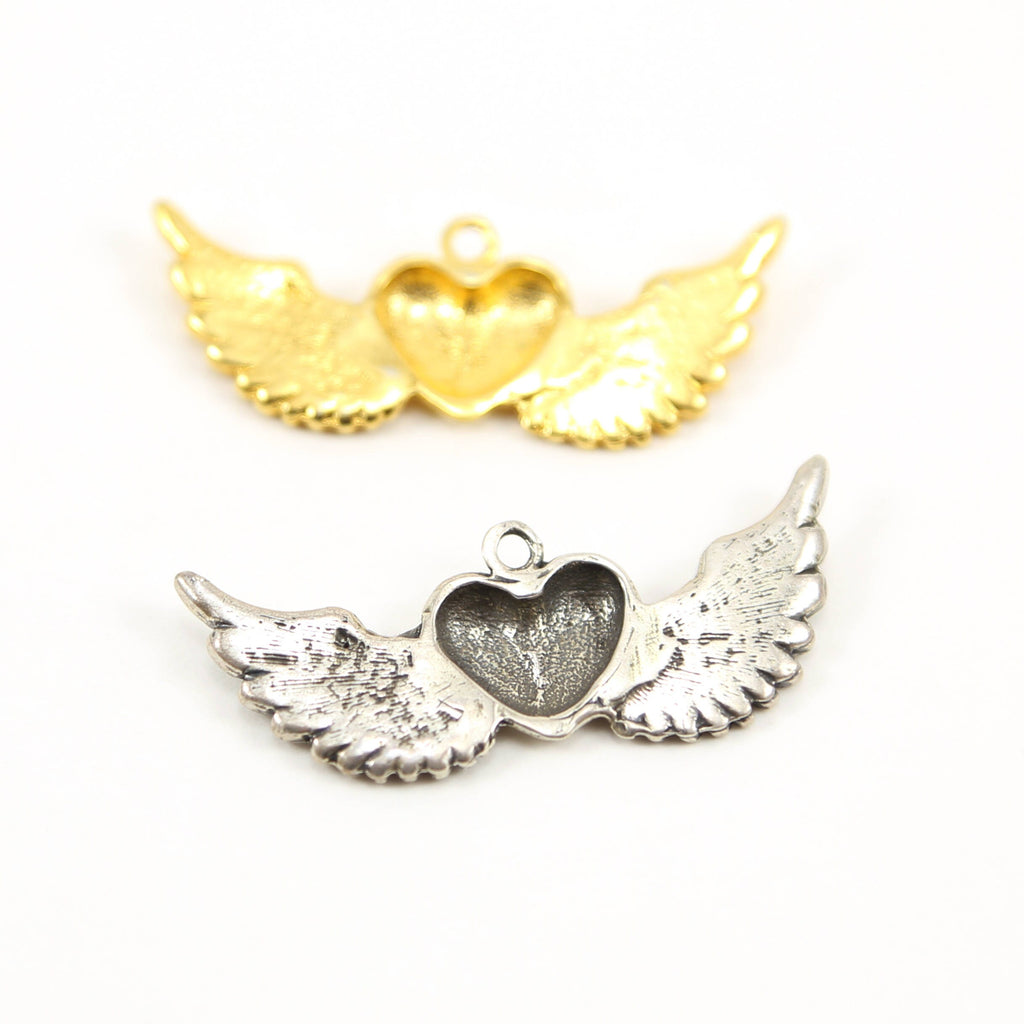 Sterling Silver or Vermeil Large Heart with Detailed Wing Charm