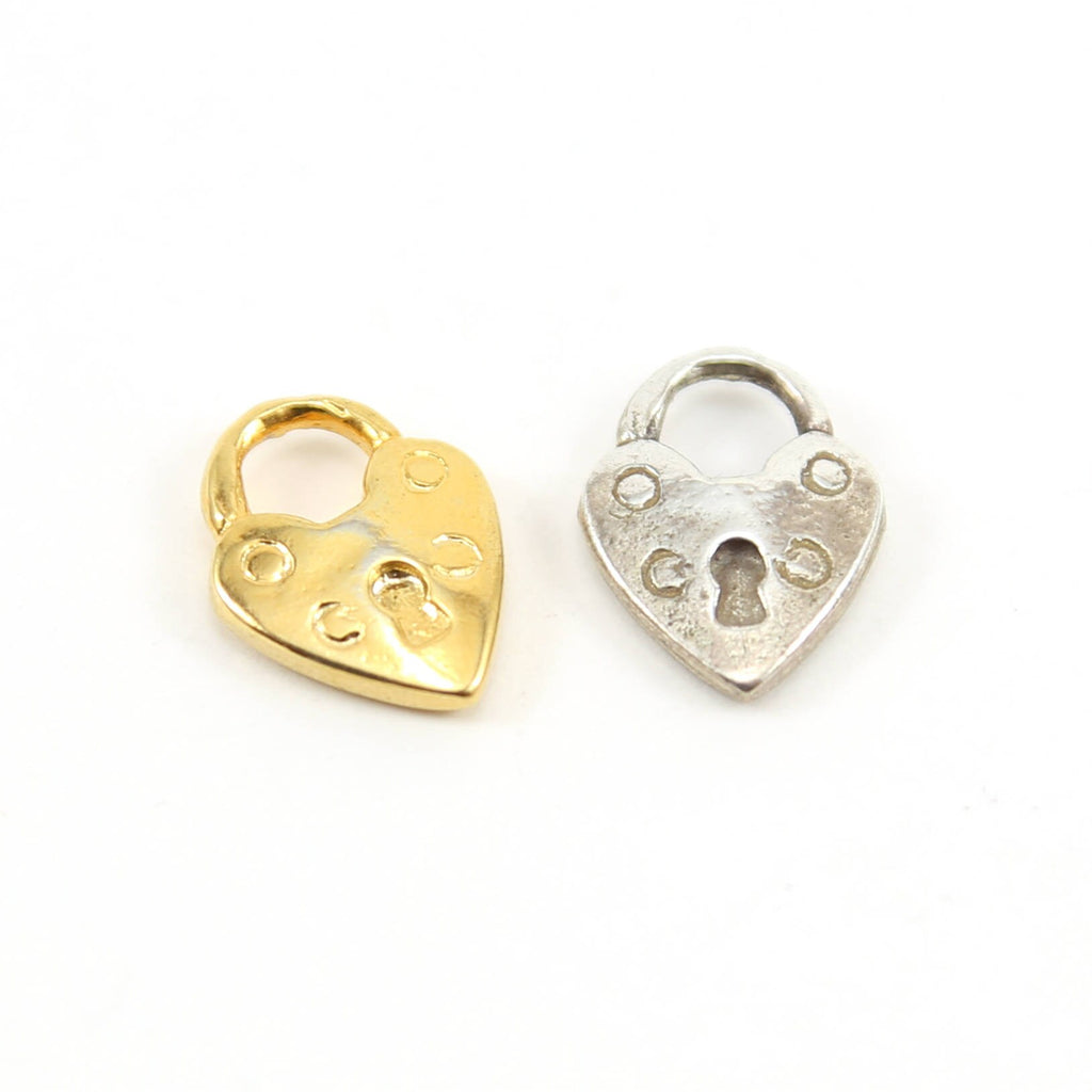 Sterling Silver or Vermeil Thick Heart with Lock Charm in or Love Valentines