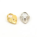 Sterling Silver or Vermeil Thick Heart with Lock Charm in or Love Valentines