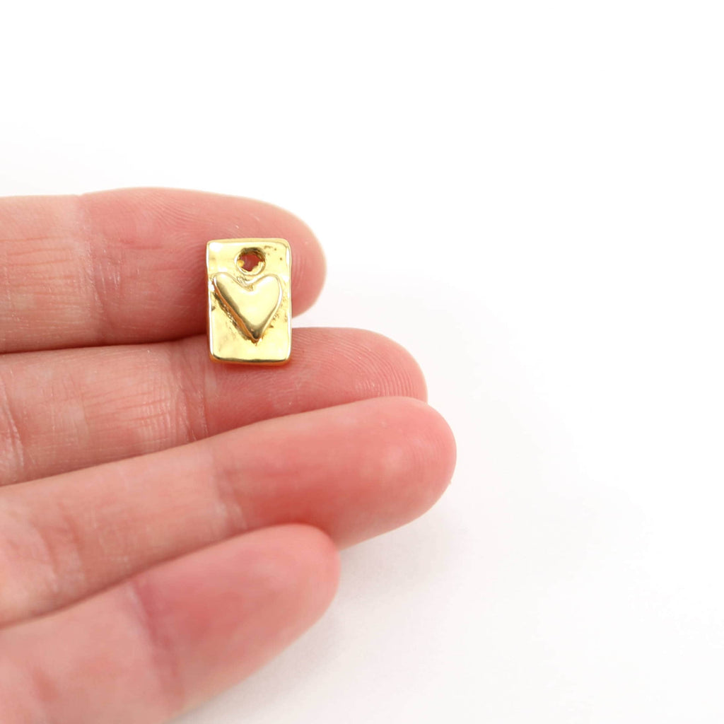 11mmx8mm Sterling Silver or Vermeil Raised Heart on Rectangle Tag Charm