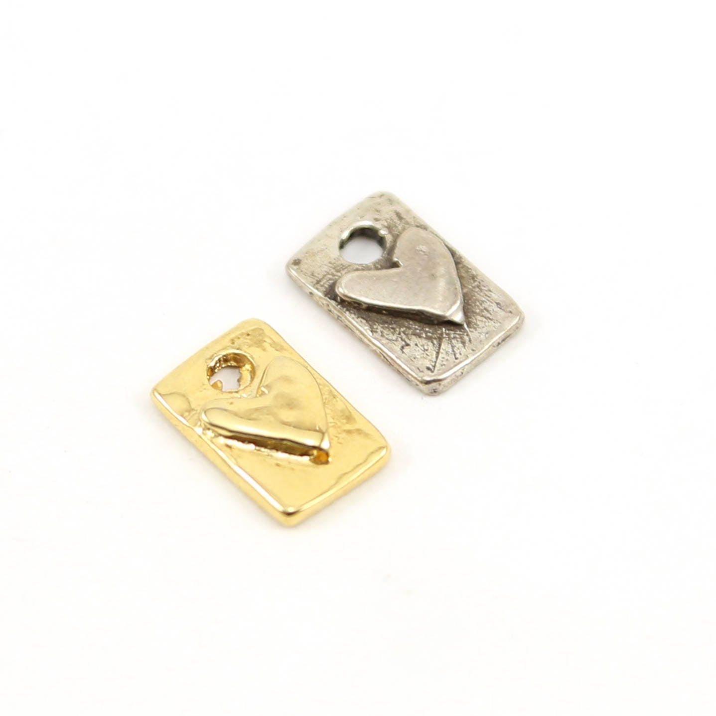 11mmx8mm Sterling Silver or Vermeil Raised Heart on Rectangle Tag Charm