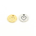 8mm Sterling Silver or Vermeil Tiny Heart Stamped Coin Round Disk Charm
