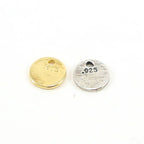 8mm Sterling Silver or Vermeil Tiny Heart Stamped Coin Round Disk Charm