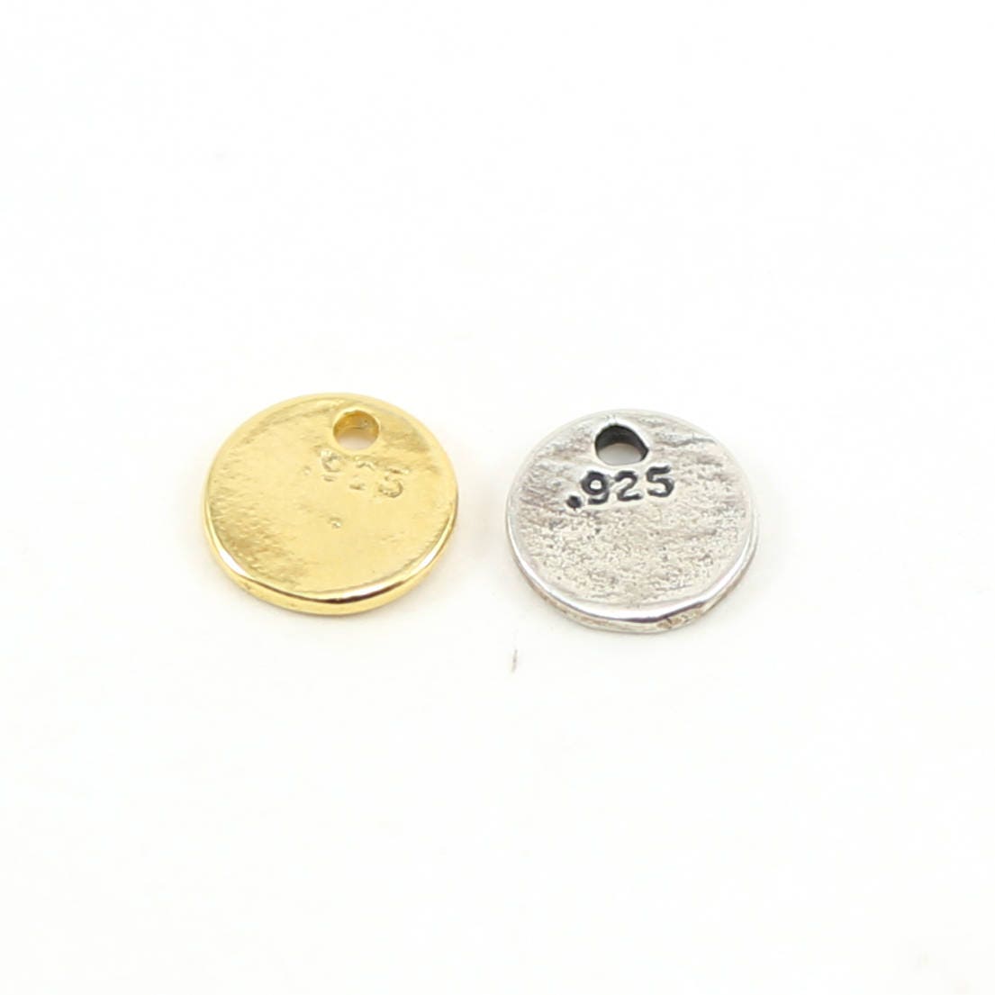 8mm Sterling Silver or Vermeil Tiny Heart Stamped Coin Round Disk Charm