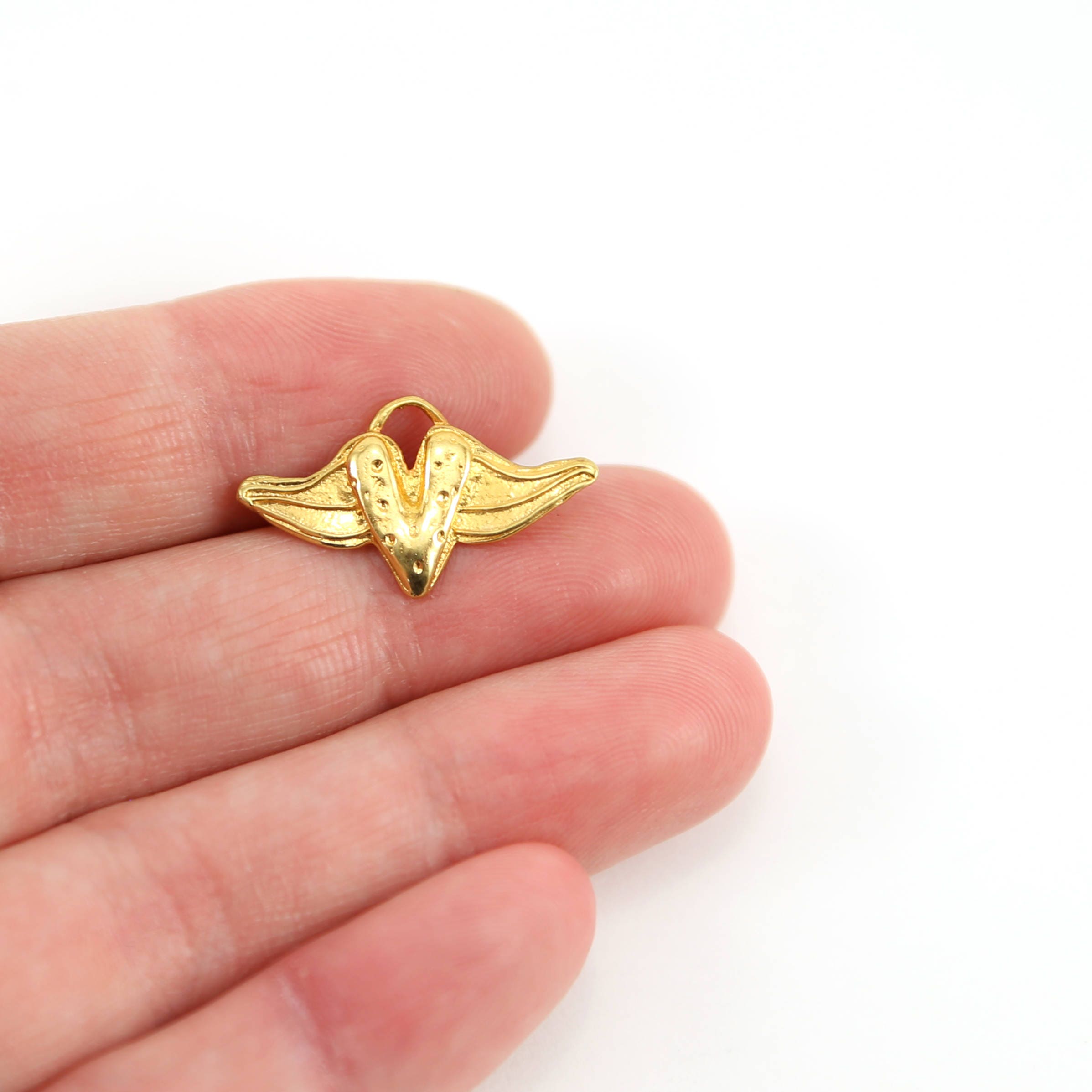 Sterling Silver or Vermeil Speckled Flying Heart with Wings Charm