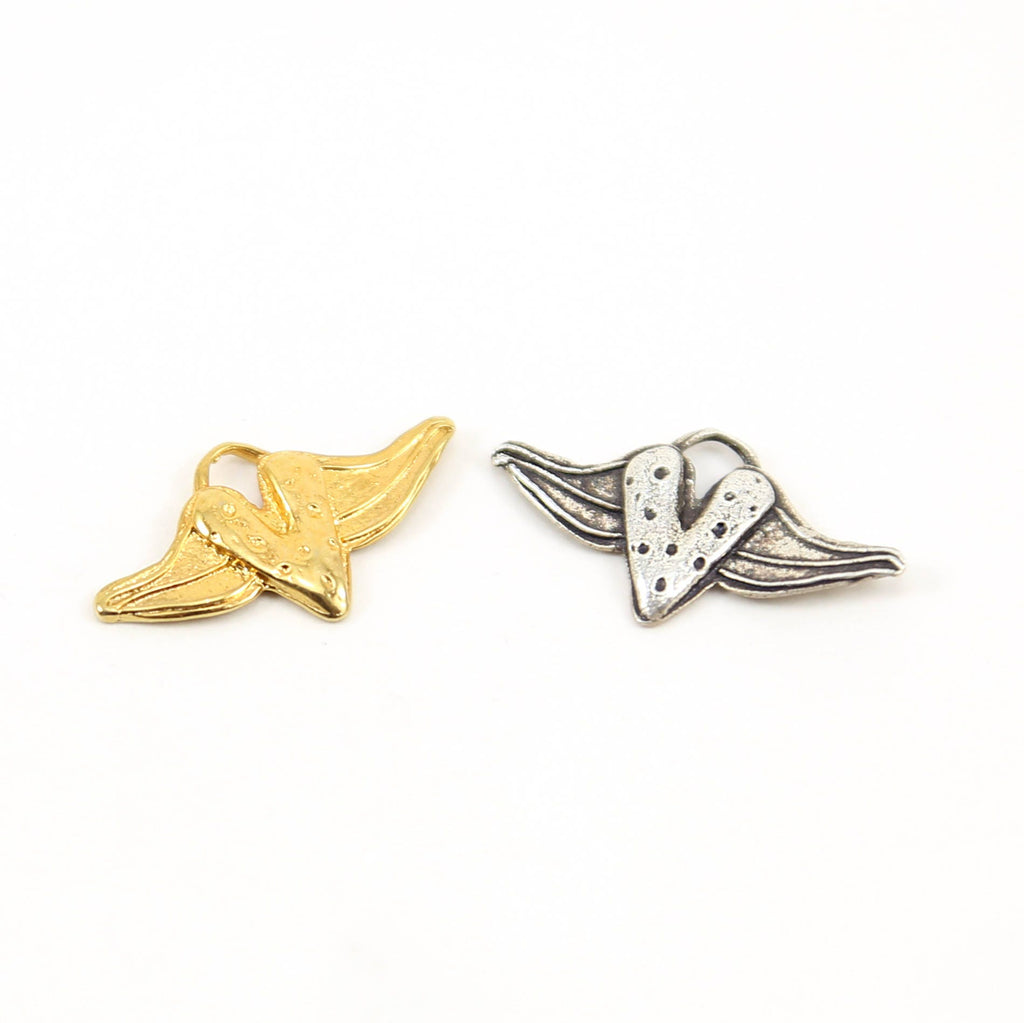 Sterling Silver or Vermeil Speckled Flying Heart with Wings Charm