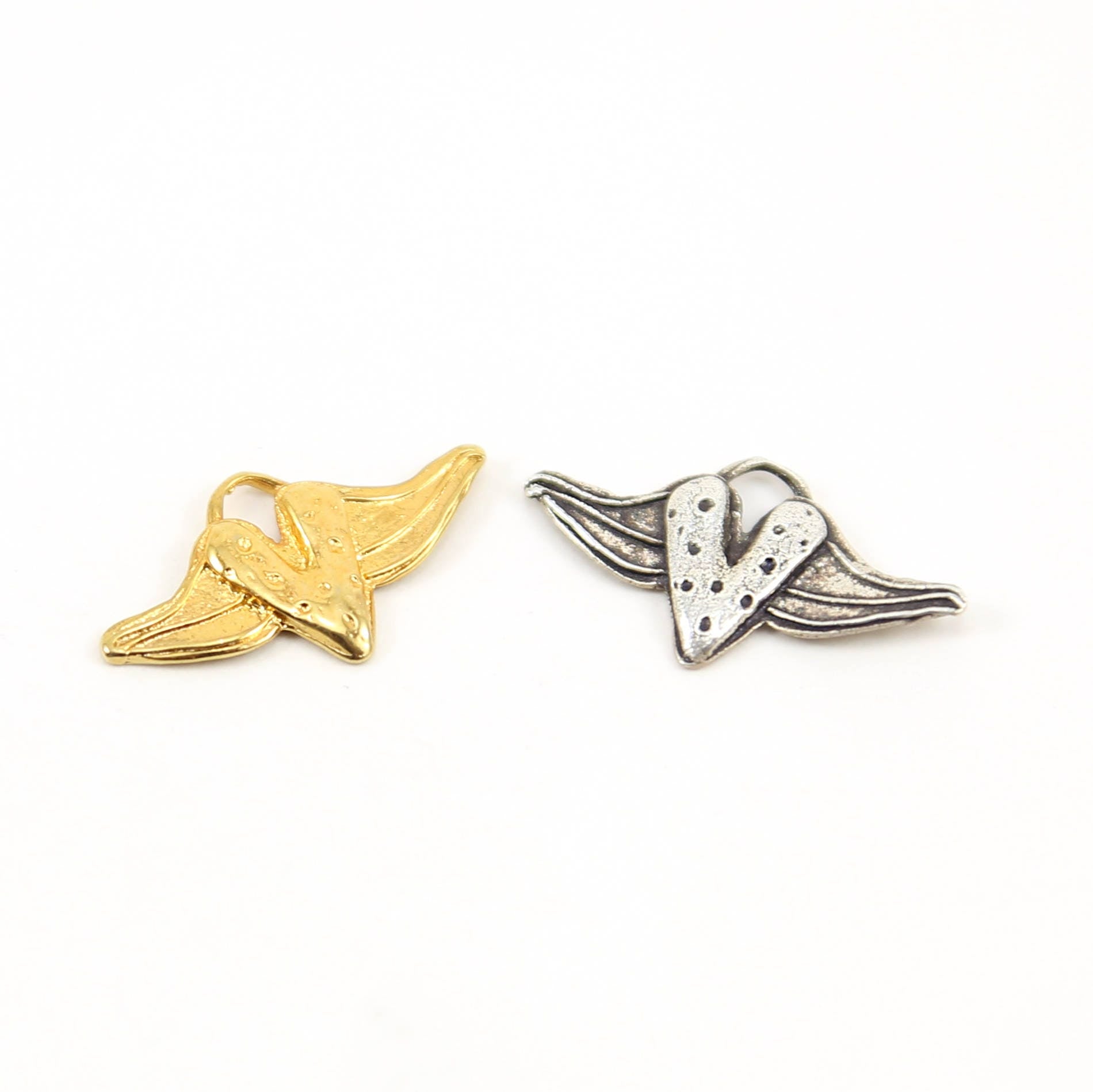 Sterling Silver or Vermeil Speckled Flying Heart with Wings Charm