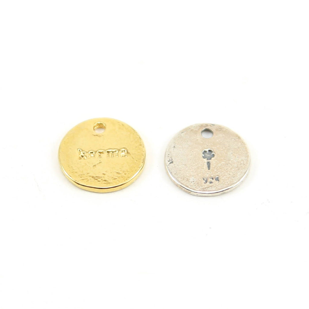 Sterling Silver or Vermeil Karma Stamped Round 10mm Circle Disk Charm