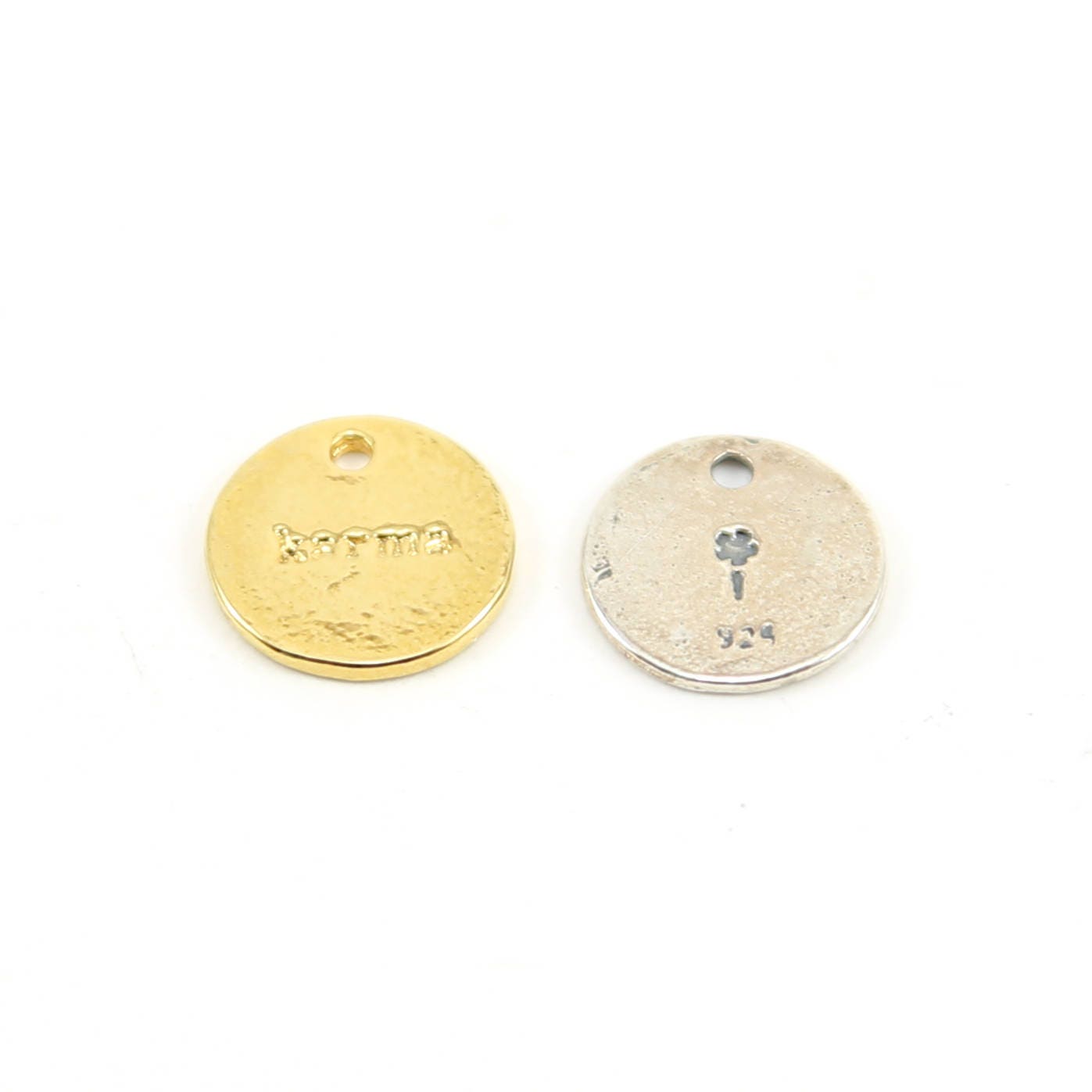 Sterling Silver or Vermeil Karma Stamped Round 10mm Circle Disk Charm